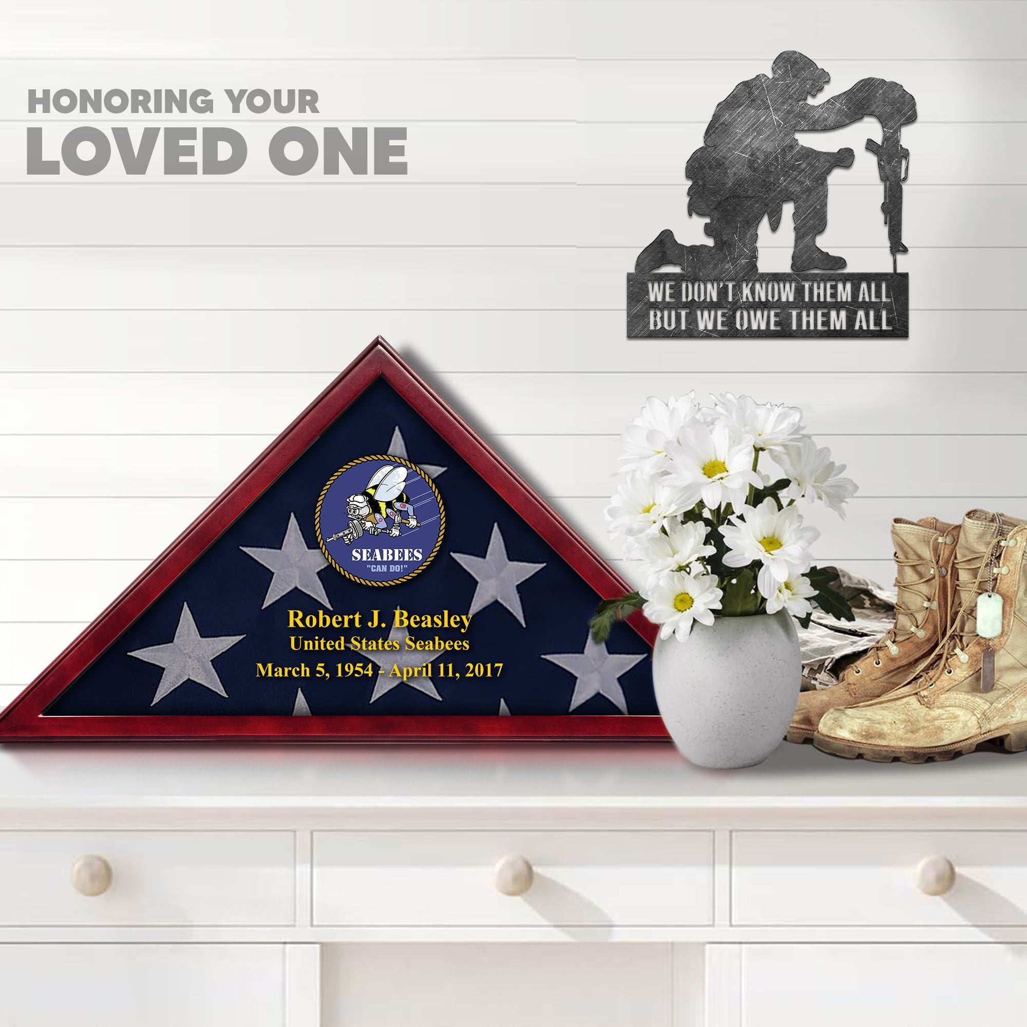 Premium Personalized Flag Case BPVC270202, Flag Box for American Veteran Flag 9.5 X 5 Feet, Flag Display Case for Burial, Flag Wall Mounted, Flag to Display Folded