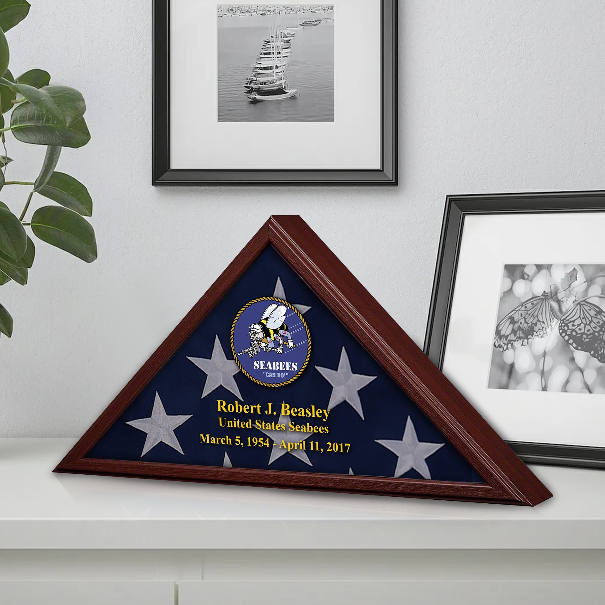 Premium Personalized Flag Case BPVC270202, Flag Box for American Veteran Flag 9.5 X 5 Feet, Flag Display Case for Burial, Flag Wall Mounted, Flag to Display Folded