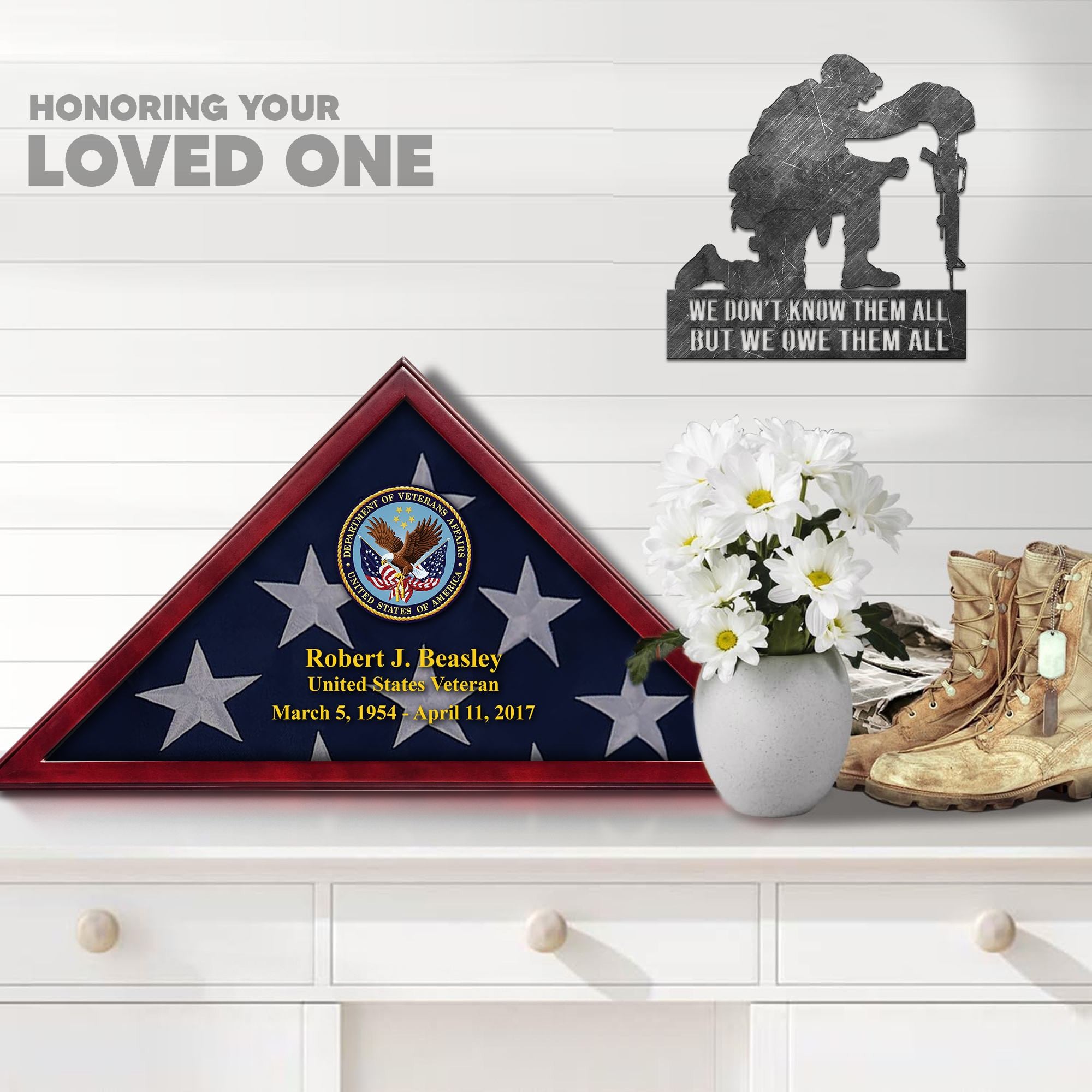 Premium Personalized Flag Case BPVC270202, Flag Box for American Veteran Flag 9.5 X 5 Feet, Flag Display Case for Burial, Flag Wall Mounted, Flag to Display Folded