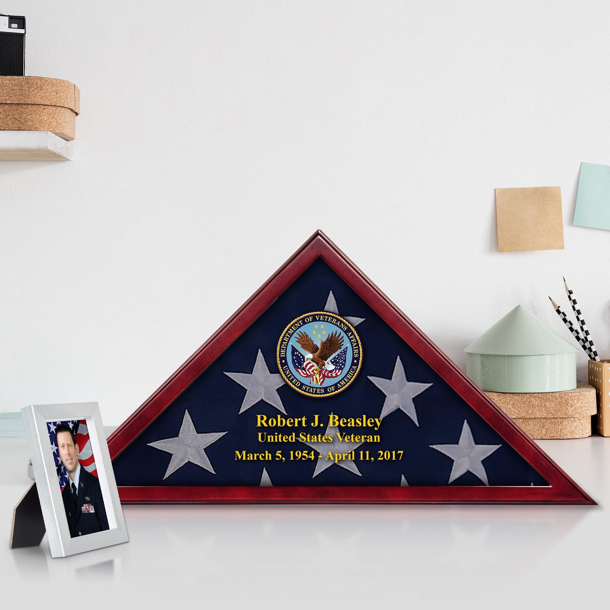 Premium Personalized Flag Case BPVC270202, Flag Box for American Veteran Flag 9.5 X 5 Feet, Flag Display Case for Burial, Flag Wall Mounted, Flag to Display Folded