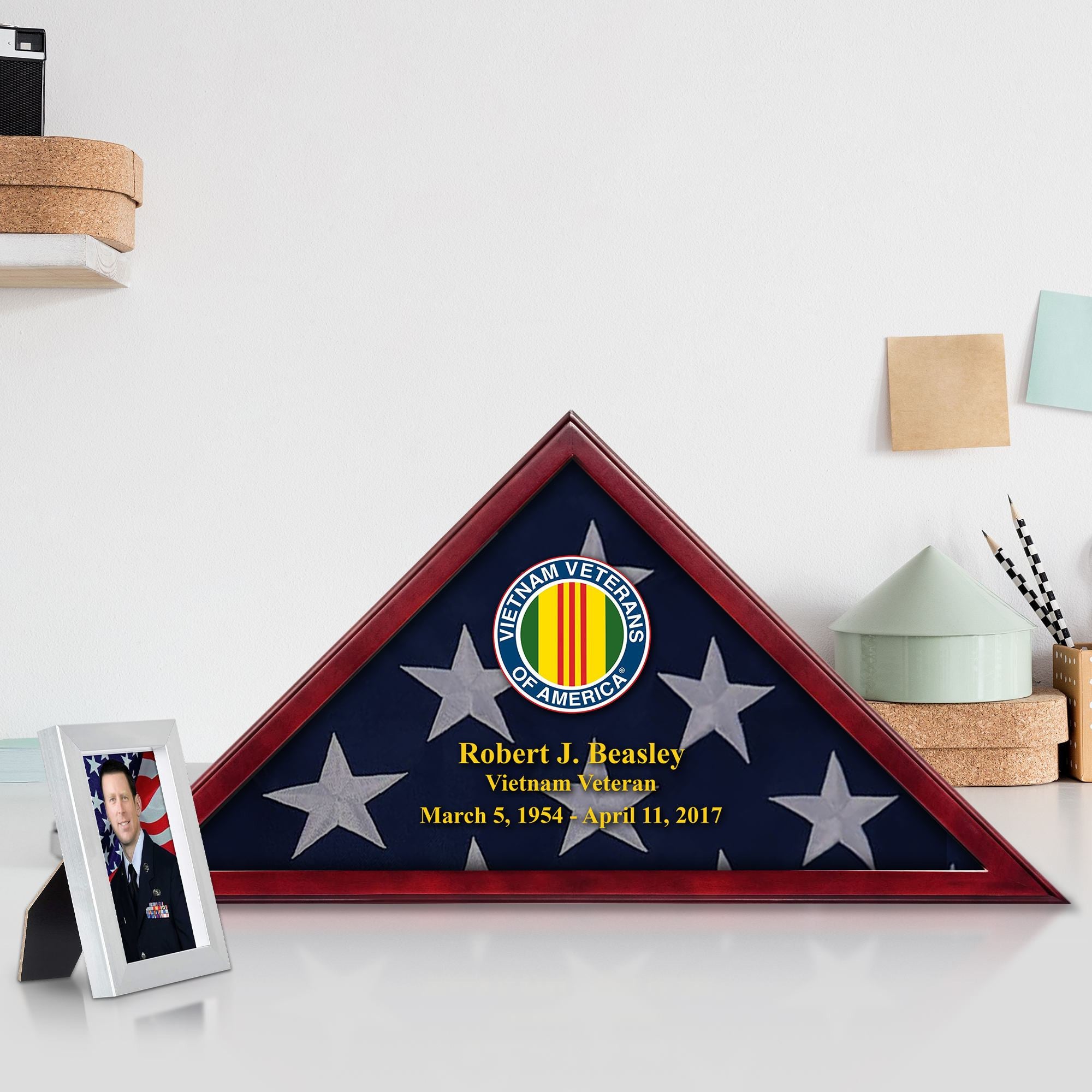 Premium Personalized Flag Case BPVC270202, Flag Box for American Veteran Flag 9.5 X 5 Feet, Flag Display Case for Burial, Flag Wall Mounted, Flag to Display Folded