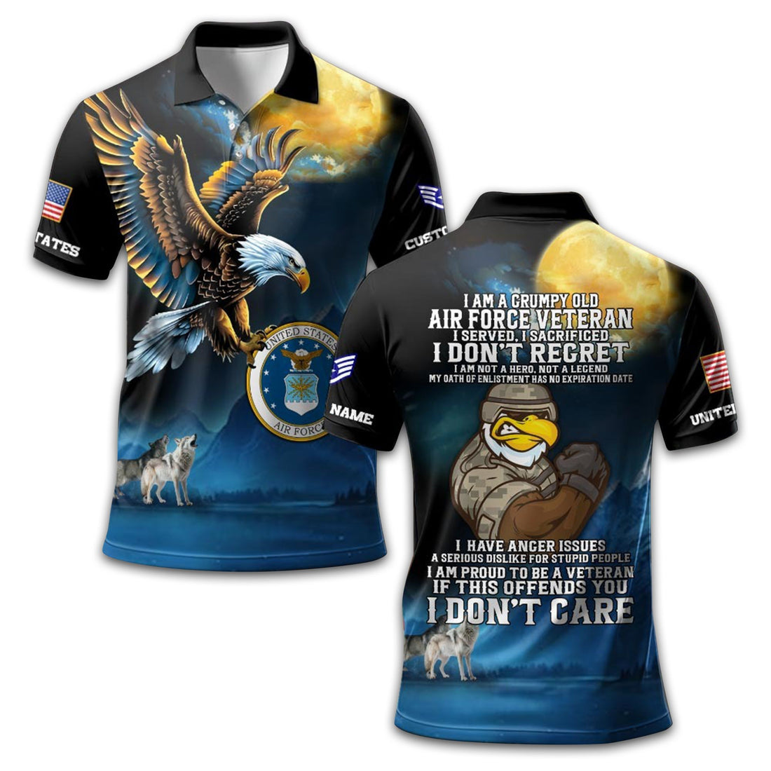 Unique Custom Name, Rank USAF Polo Shirt VPVC212604, Gifts For Air Force Veteran, Gifts For Dad, For Husband, Best Gifts On Father's Day, Independence Day, Veterans Day.