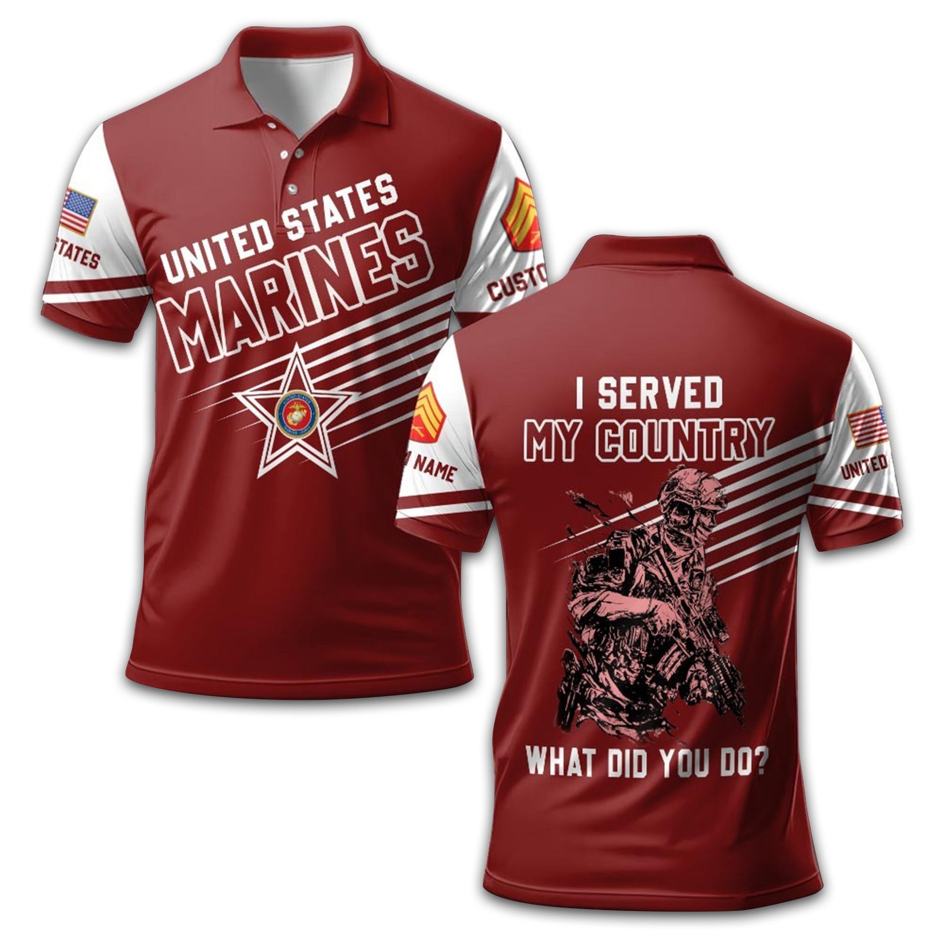 Premium USMC Polo Shirt VPVC212708, Custom Name, Rank Gifts For Marine Veteran, Best Gifts On Father's Day, Armed Forces Day, Independence Day, Veterans Day.
