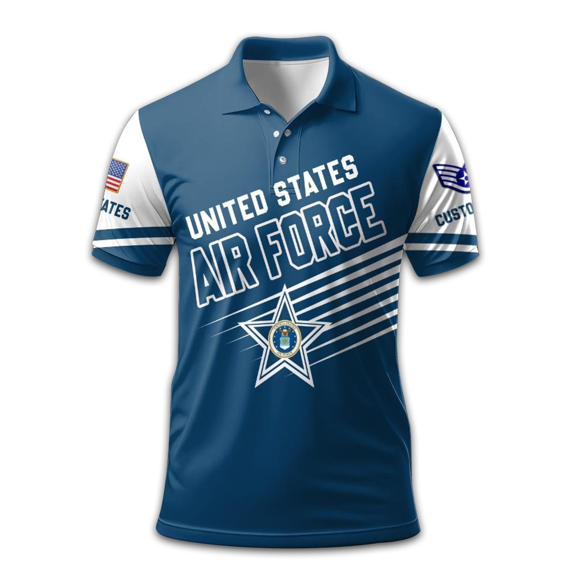 Premium USAF Polo Shirt VPVC212709, Custom Name, Rank Gifts For Air Force Veteran, Best Gifts On Father's Day, Armed Forces Day, Independence Day, Veterans Day.