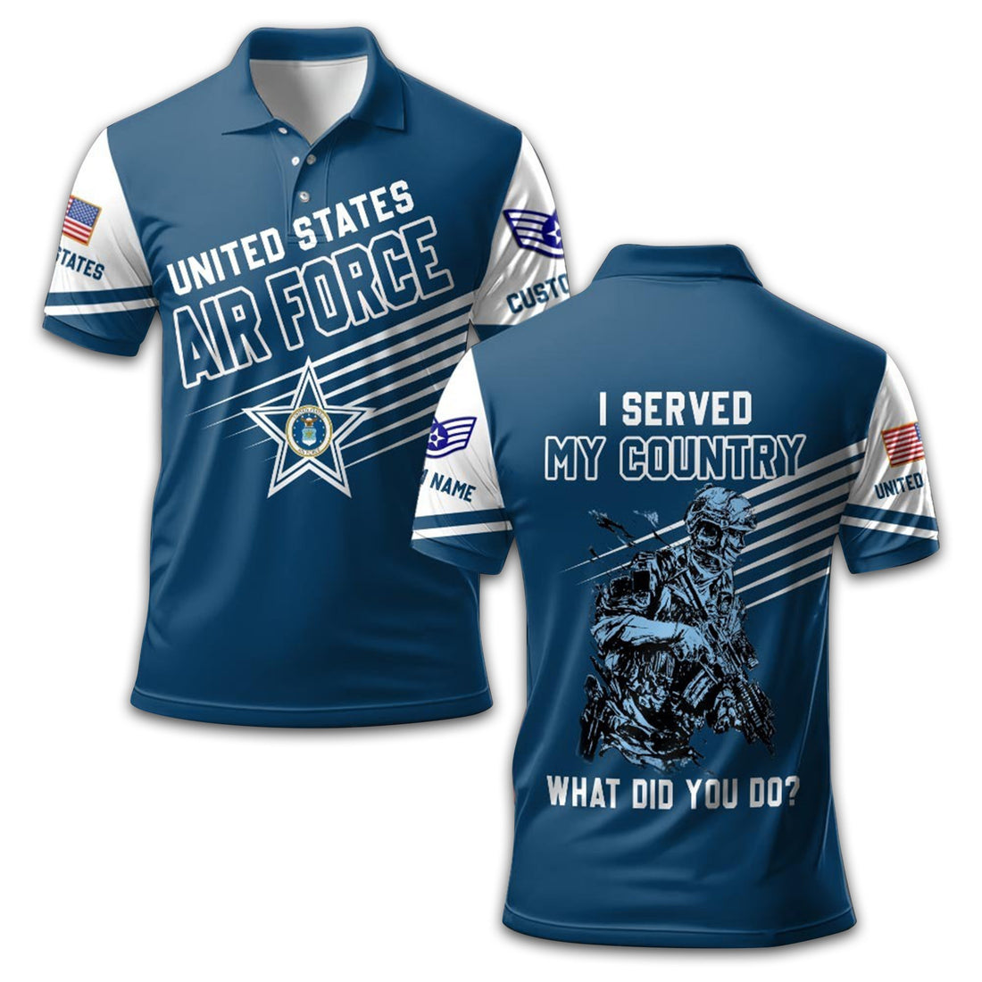Premium USAF Polo Shirt VPVC212709, Custom Name, Rank Gifts For Air Force Veteran, Best Gifts On Father's Day, Armed Forces Day, Independence Day, Veterans Day.