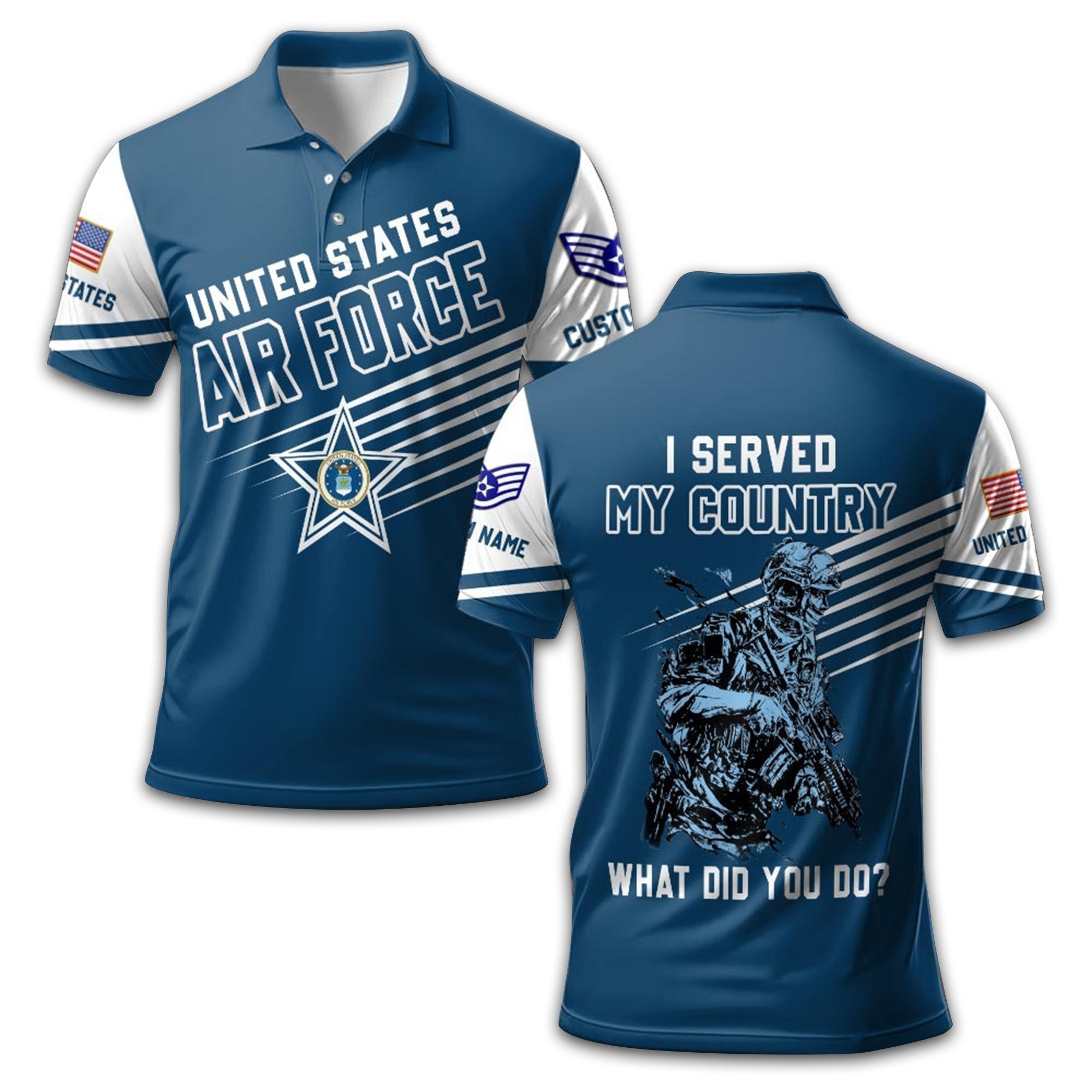 Premium USAF Polo Shirt VPVC212709, Custom Name, Rank Gifts For Air Force Veteran, Best Gifts On Father's Day, Armed Forces Day, Independence Day, Veterans Day.