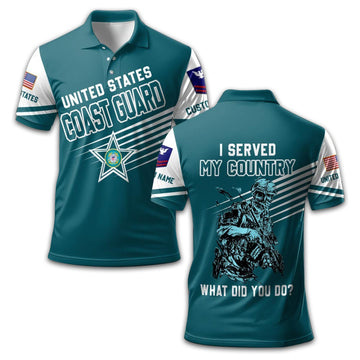 Premium USCG Polo Shirt VPVC212710, Custom Name, Rank Gifts For Coast Guard Veteran, Best Gifts On Father's Day, Armed Forces Day, Independence Day, Veterans Day.