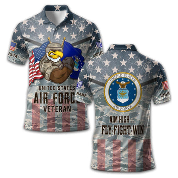 Premium USAF Polo Shirt VPVC213004, Custom Name, Rank, Year Gifts For Air Force Veteran, Best Gifts On Father's Day, Armed Forces Day, Independence Day, Veterans Day.