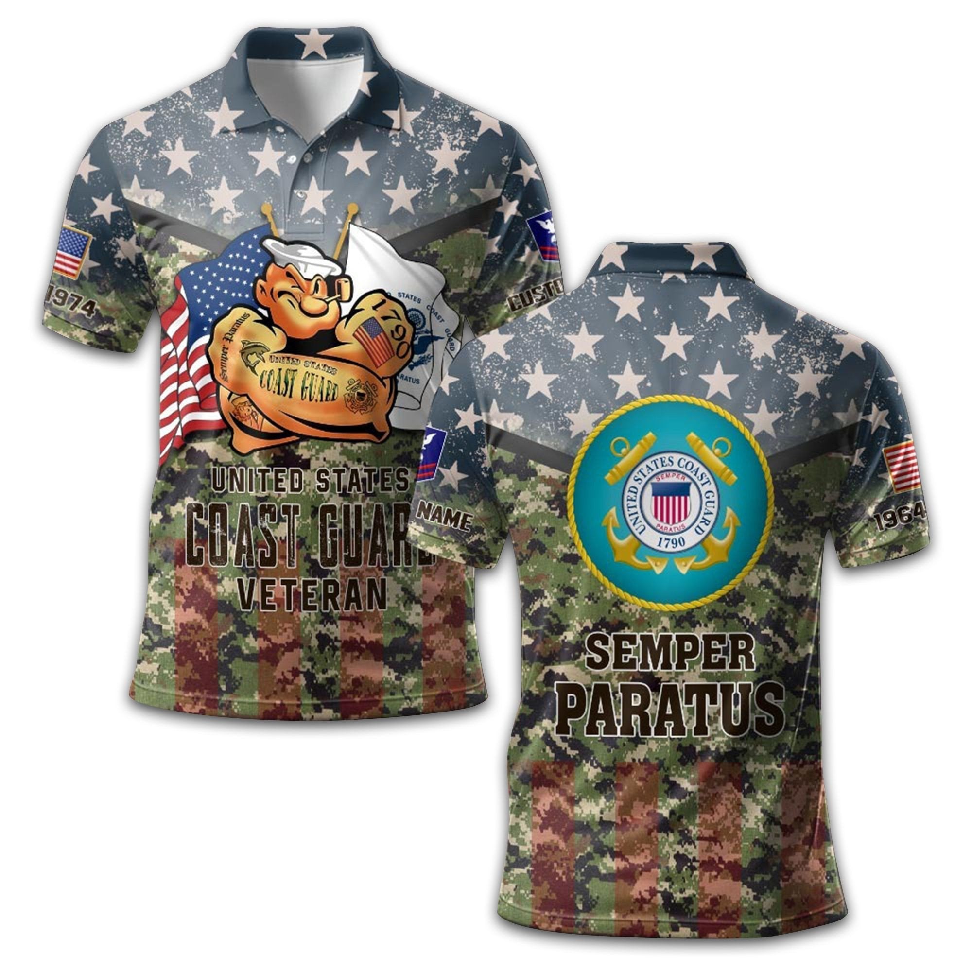 Premium USCG Polo Shirt VPVC213005, Custom Name, Rank, Year Gifts For Coast Guard Veteran, Best Gifts On Father's Day, Armed Forces Day, Independence Day, Veterans Day.