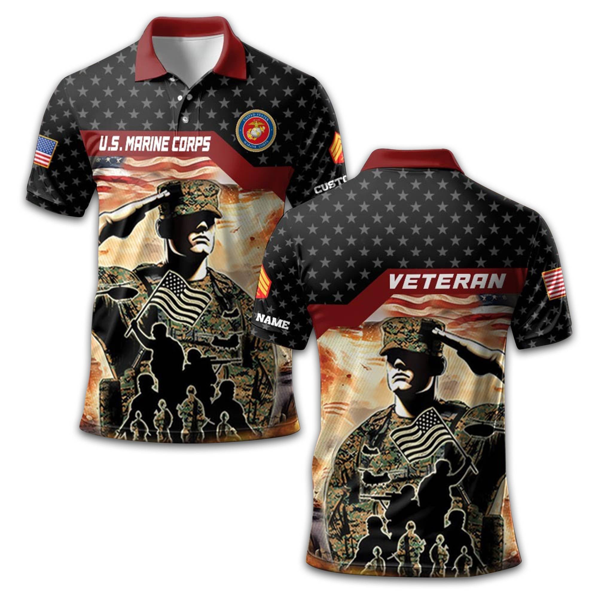 Unique Custom Name, Rank USMC Polo Shirt VPVC213103, Gifts For Marine Veteran, Gifts For Dad, For Husband, Best Gifts On Father's Day, Independence Day, Veterans Day.