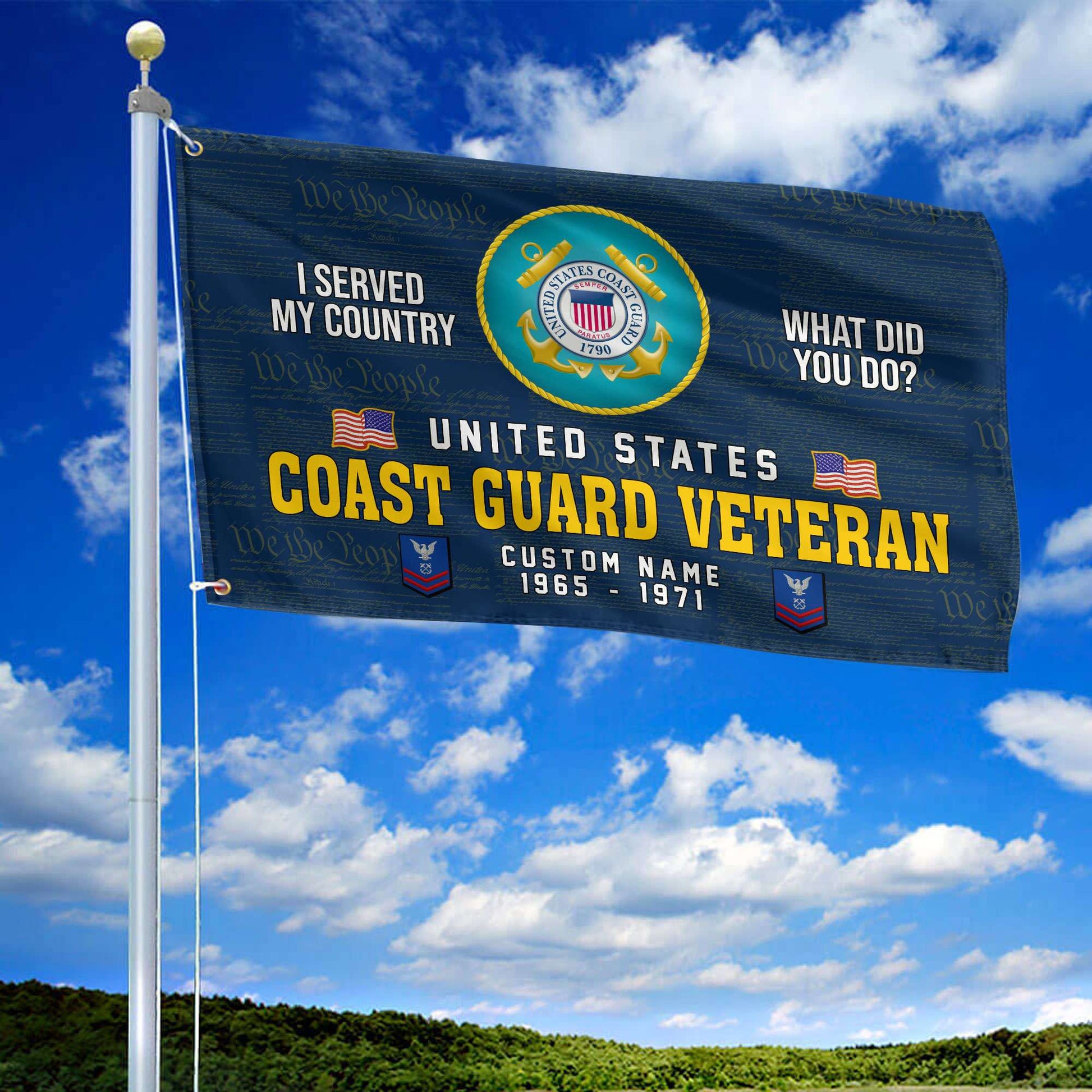 Unique Custom Name, Rank, Year, USCG Grommet Flag VPVC106705, Gift For Coast Guard Veteran, Gifts For Dad, For Husband, Best Gifts On Father's Day, Independence Day, Veterans Day.