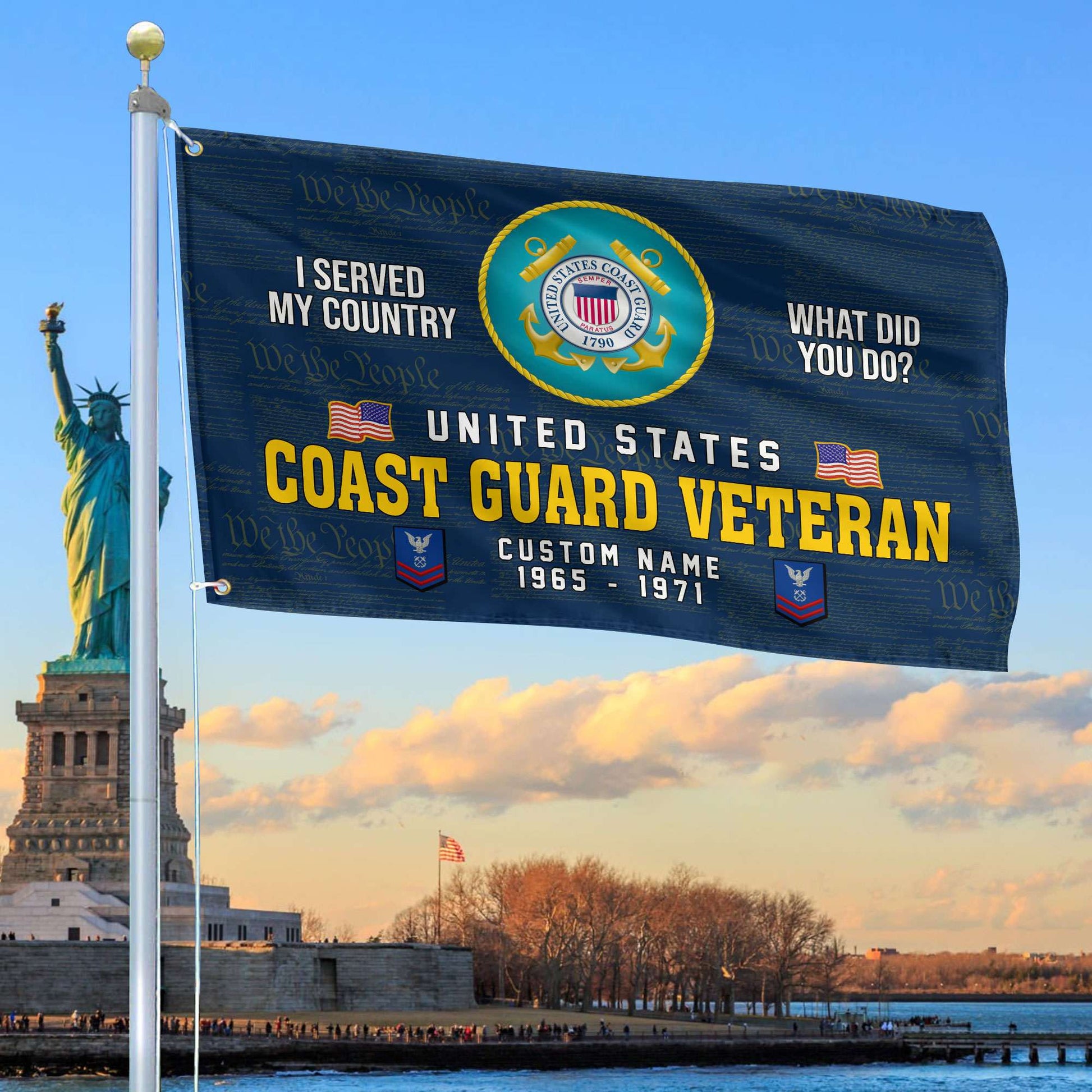 Unique Custom Name, Rank, Year, USCG Grommet Flag VPVC106705, Gift For Coast Guard Veteran, Gifts For Dad, For Husband, Best Gifts On Father's Day, Independence Day, Veterans Day.