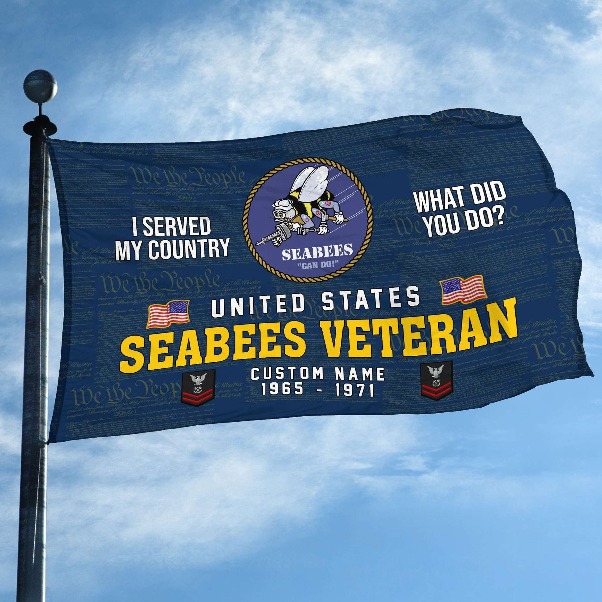 Unique Custom Name, Rank, Year, US Seabees Grommet Flag VPVC106709, Gift For Seabees Veteran, Gifts For Dad, For Husband, Best Gifts On Father's Day, Independence Day, Veterans Day.