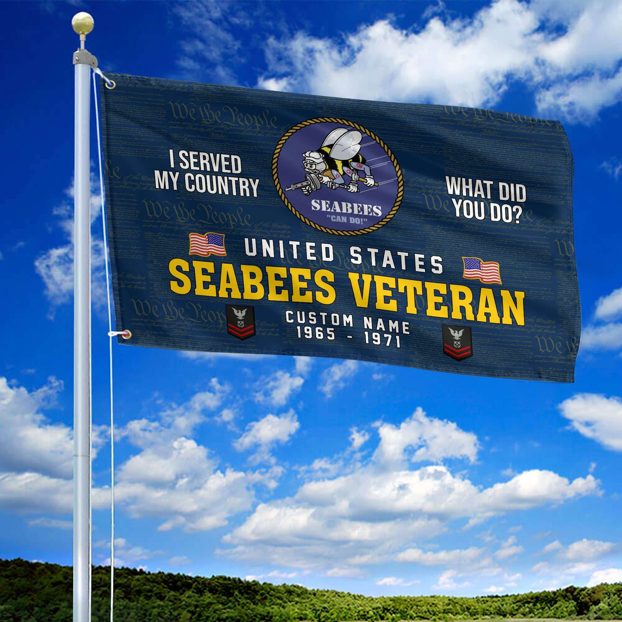 Unique Custom Name, Rank, Year, US Seabees Grommet Flag VPVC106709, Gift For Seabees Veteran, Gifts For Dad, For Husband, Best Gifts On Father's Day, Independence Day, Veterans Day.