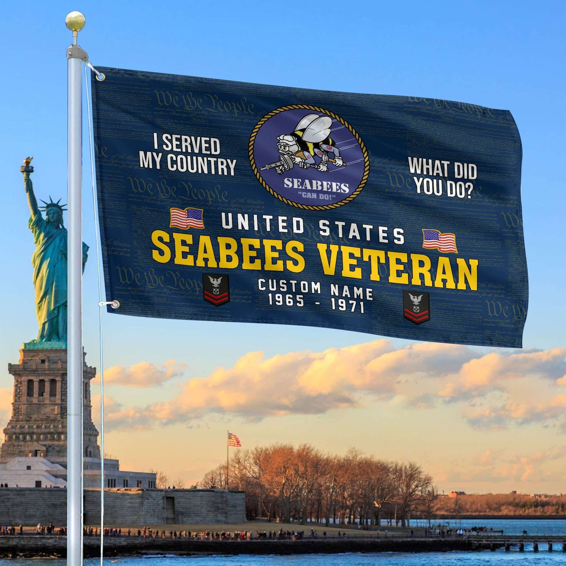 Unique Custom Name, Rank, Year, US Seabees Grommet Flag VPVC106709, Gift For Seabees Veteran, Gifts For Dad, For Husband, Best Gifts On Father's Day, Independence Day, Veterans Day.