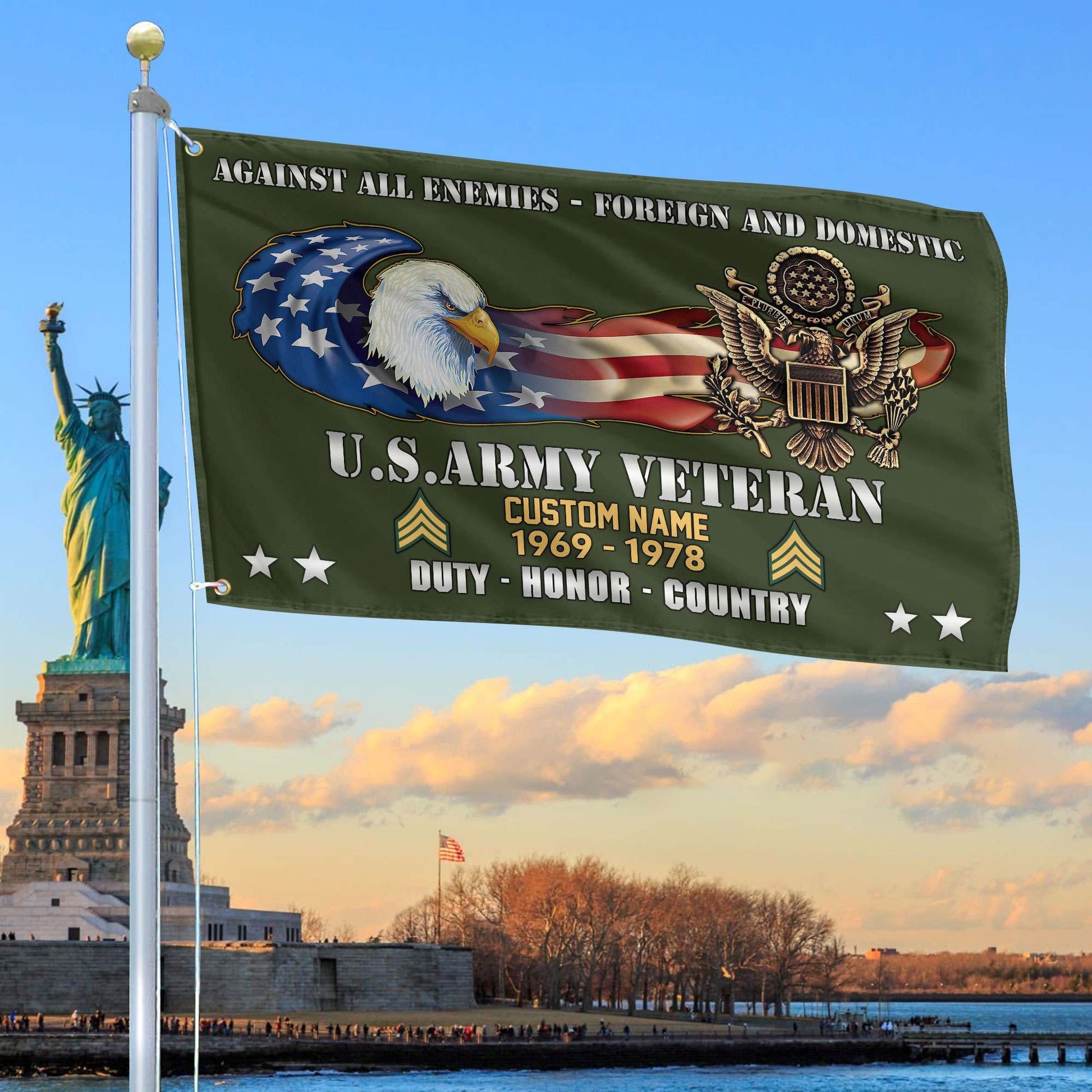Unique Custom Name, Rank, Year, US Army Grommet Flag VPVC108001, Gift For Army Veteran, Gifts For Dad, For Husband, Best Gifts On Father's Day, Independence Day, Veterans Day.