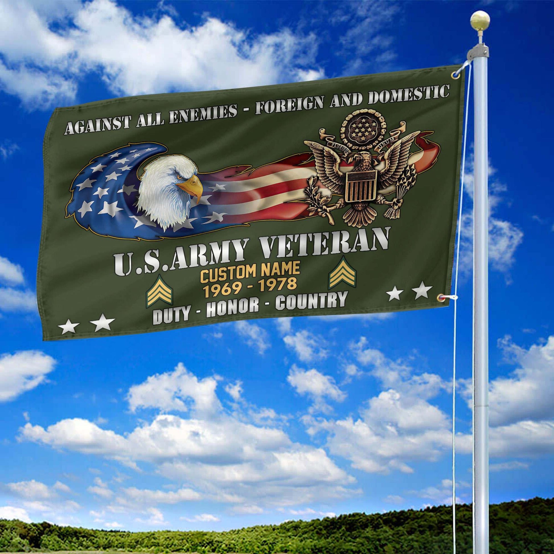 Unique Custom Name, Rank, Year, US Army Grommet Flag VPVC108001, Gift For Army Veteran, Gifts For Dad, For Husband, Best Gifts On Father's Day, Independence Day, Veterans Day.