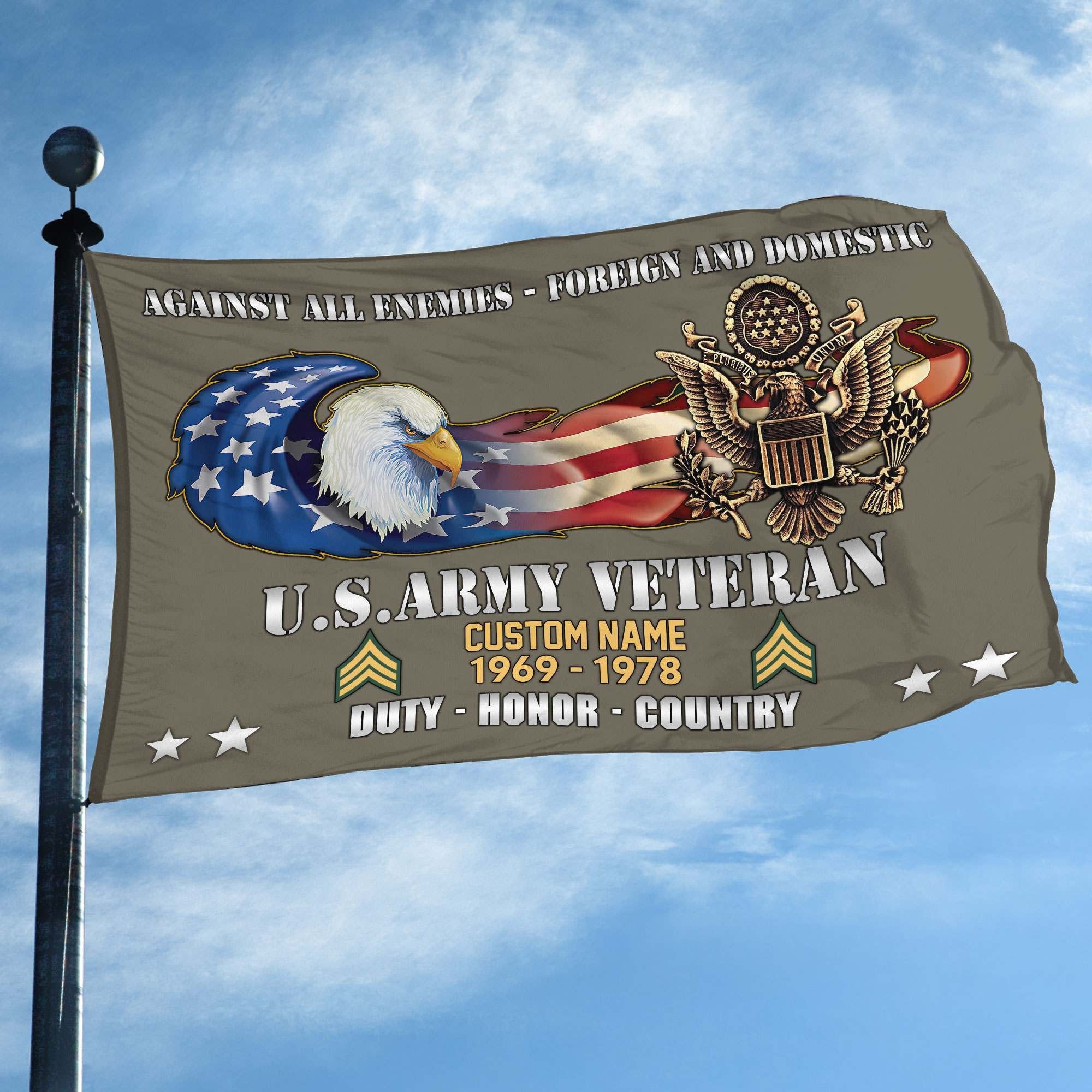 Unique Custom Name, Rank, Year, US Army Grommet Flag VPVC108010, Gift For Army Veteran, Gifts For Dad, For Husband, Best Gifts On Father's Day, Independence Day, Veterans Day.