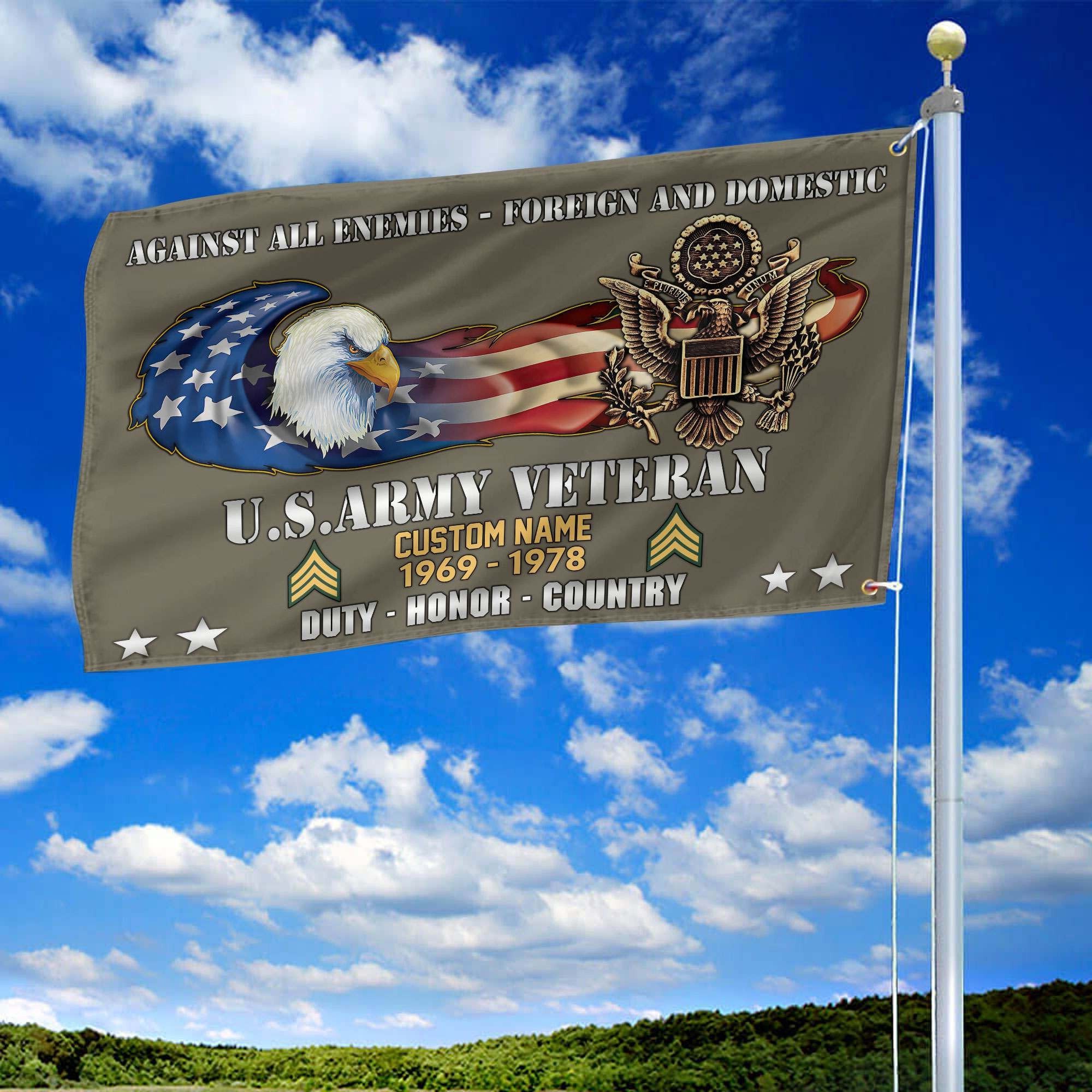 Unique Custom Name, Rank, Year, US Army Grommet Flag VPVC108010, Gift For Army Veteran, Gifts For Dad, For Husband, Best Gifts On Father's Day, Independence Day, Veterans Day.