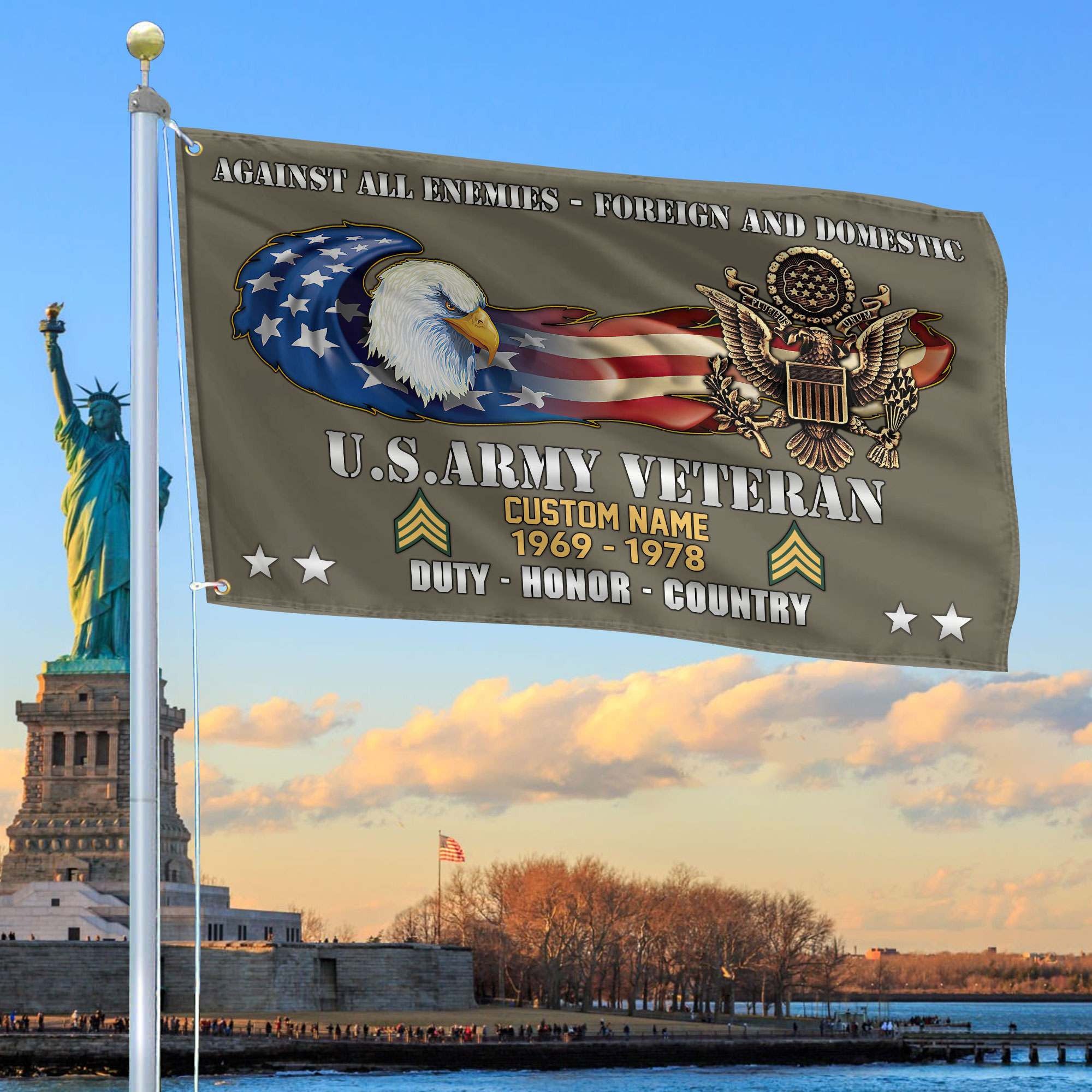 Unique Custom Name, Rank, Year, US Army Grommet Flag VPVC108010, Gift For Army Veteran, Gifts For Dad, For Husband, Best Gifts On Father's Day, Independence Day, Veterans Day.