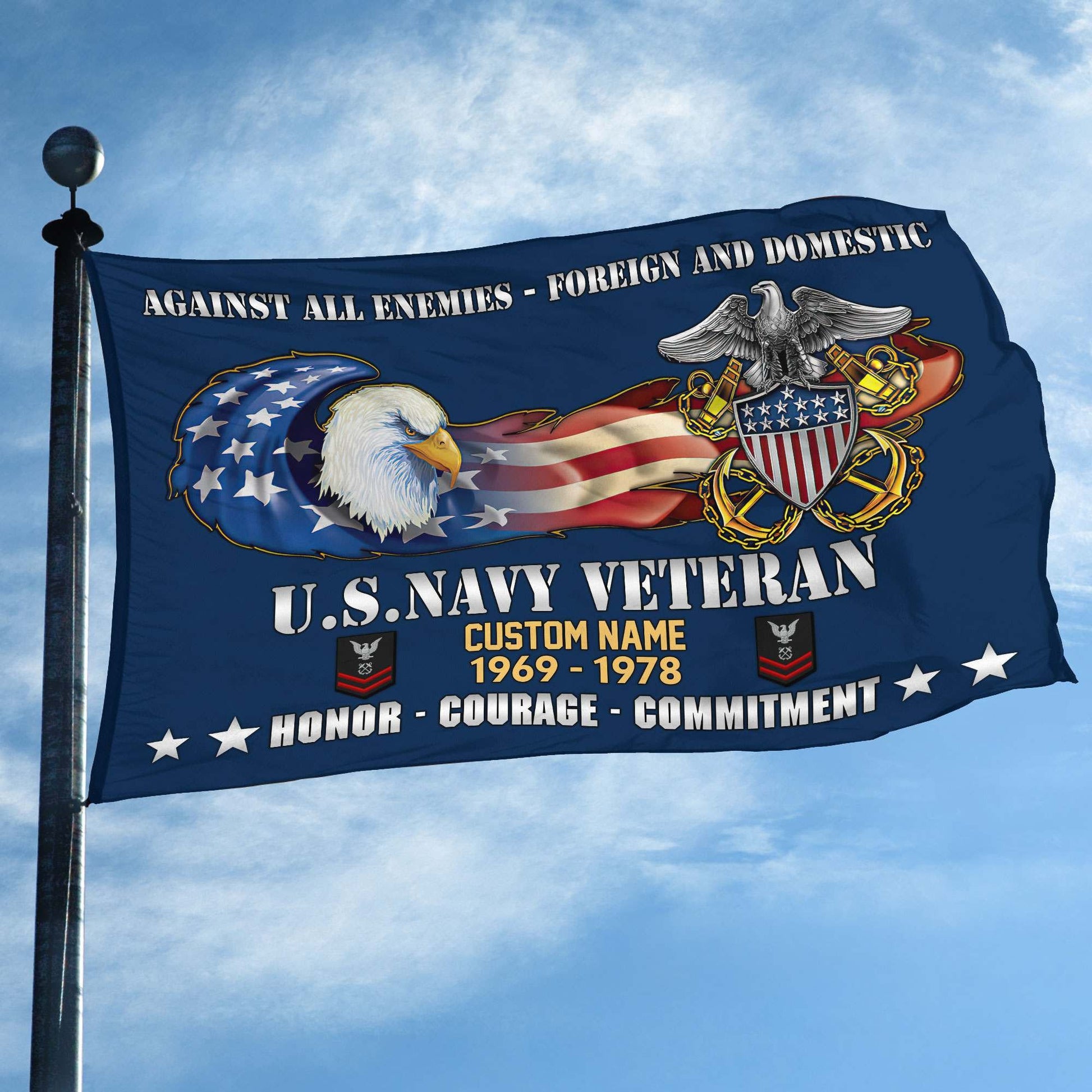 Unique Custom Name, Rank, Year, US Navy Grommet Flag VPVC108002, Gift For Navy Veteran, Gifts For Dad, For Husband, Best Gifts On Father's Day, Independence Day, Veterans Day.