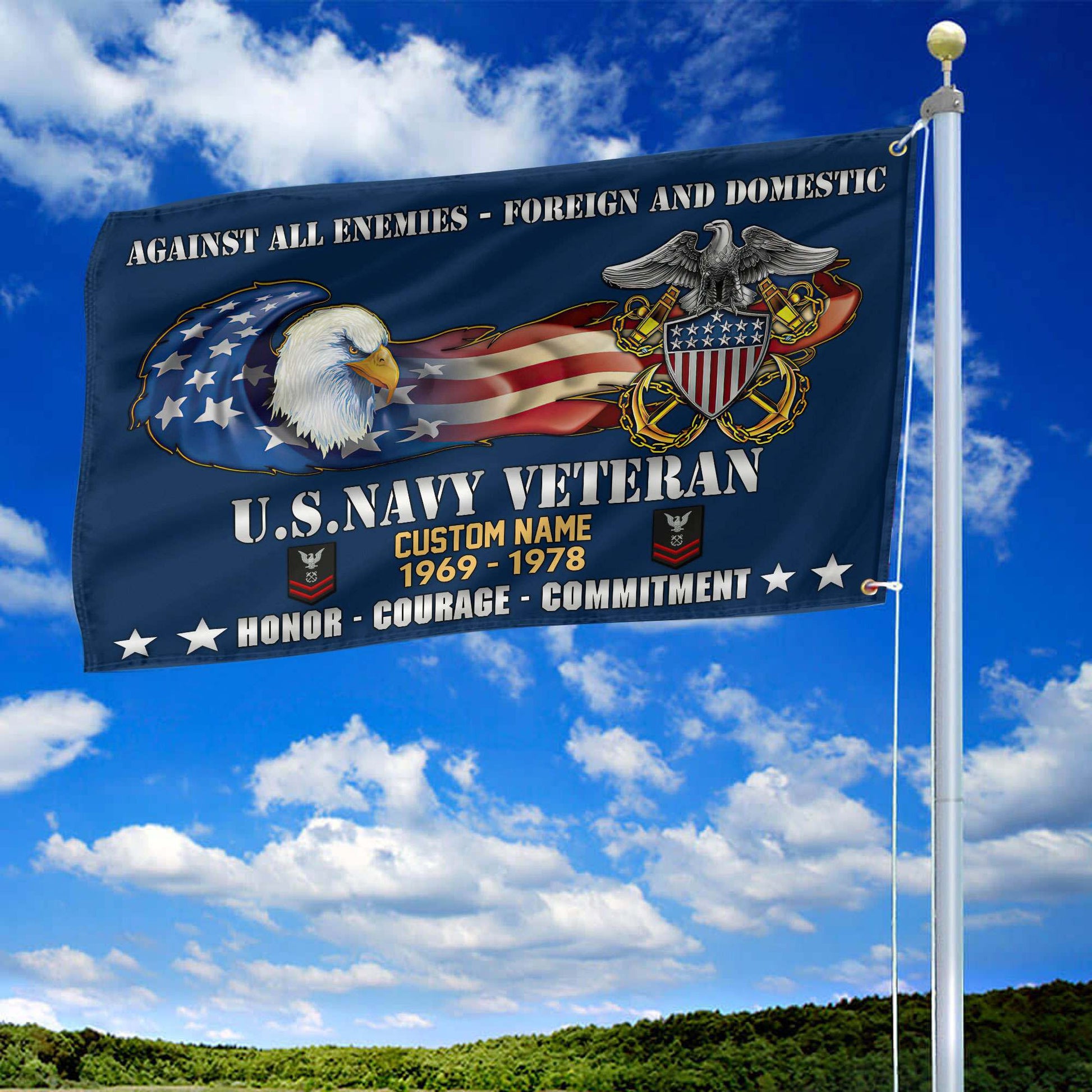 Unique Custom Name, Rank, Year, US Navy Grommet Flag VPVC108002, Gift For Navy Veteran, Gifts For Dad, For Husband, Best Gifts On Father's Day, Independence Day, Veterans Day.