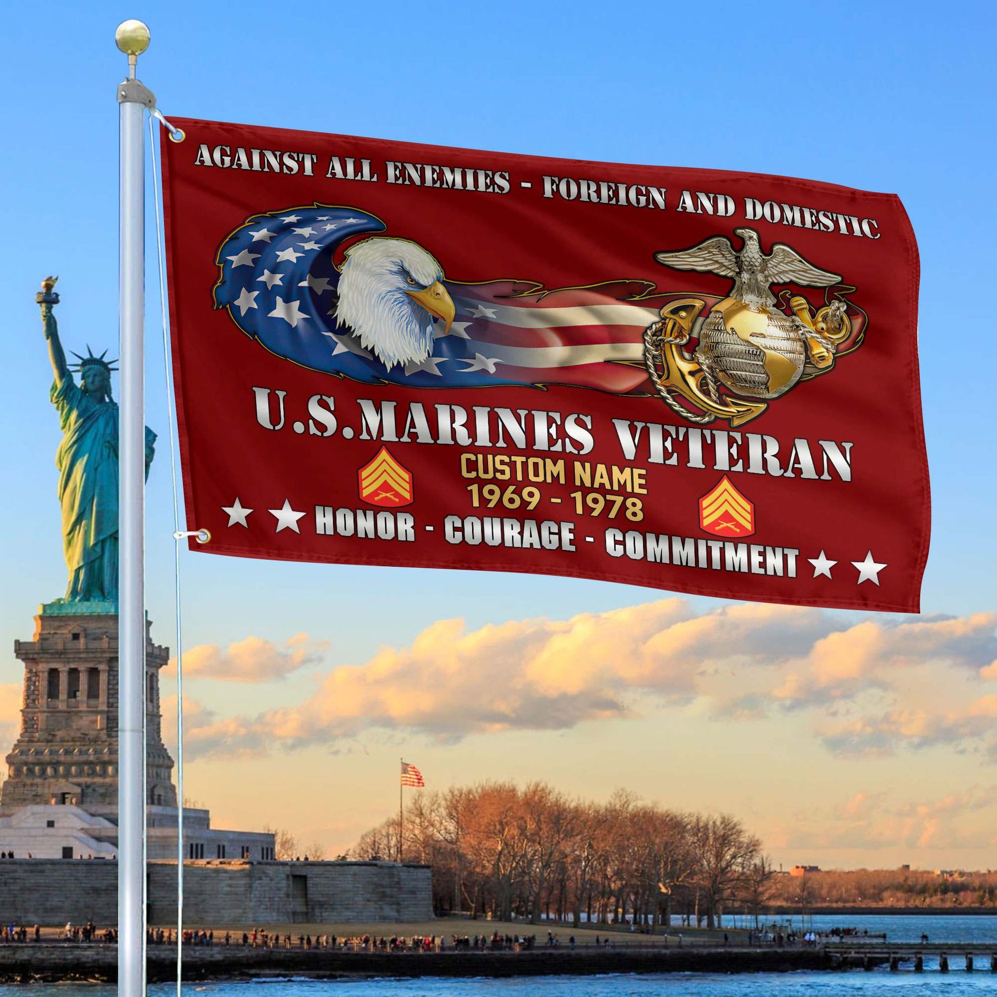 Unique Custom Name, Rank, Year, USMC Grommet Flag VPVC108003, Gift For Marine Veteran, Gifts For Dad, For Husband, Best Gifts On Father's Day, Independence Day, Veterans Day.