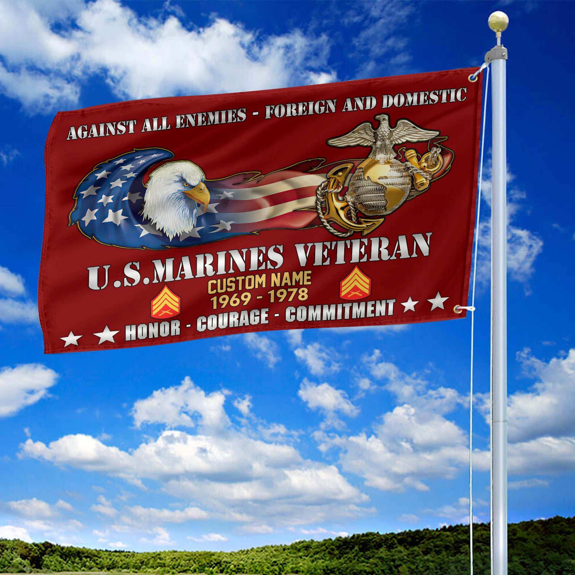 Unique Custom Name, Rank, Year, USMC Grommet Flag VPVC108003, Gift For Marine Veteran, Gifts For Dad, For Husband, Best Gifts On Father's Day, Independence Day, Veterans Day.