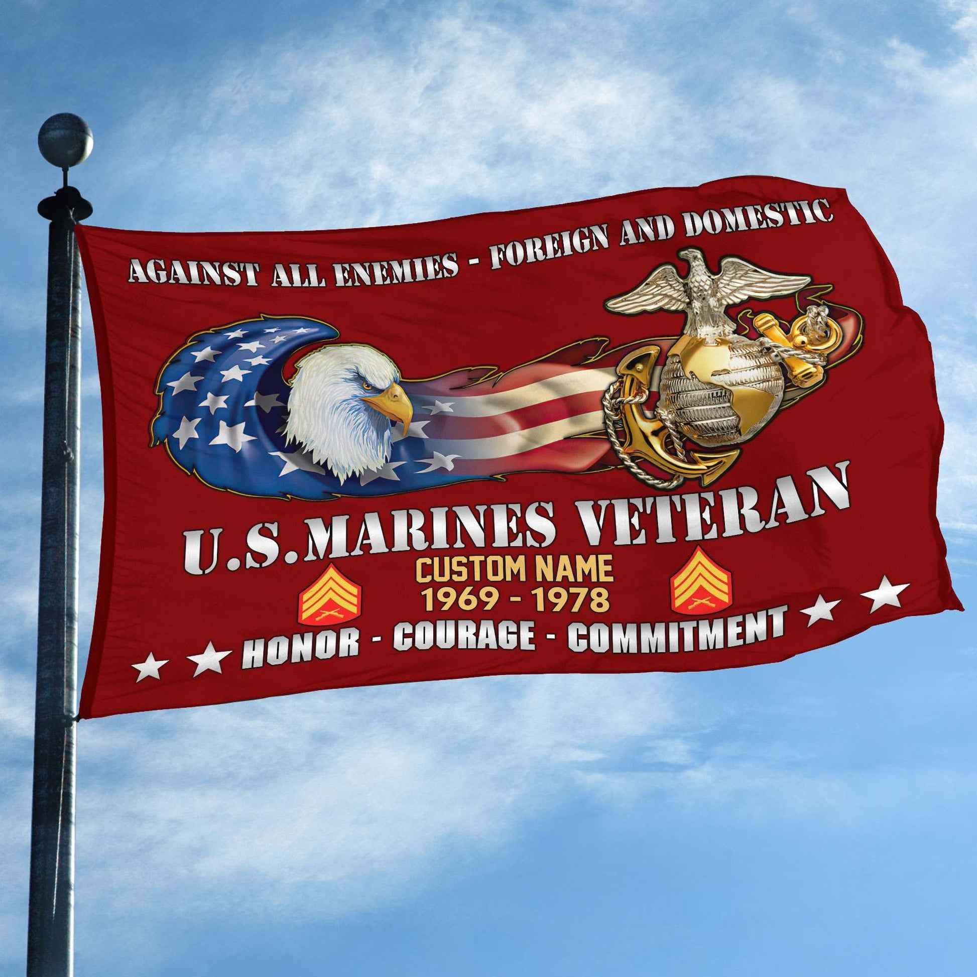 Unique Custom Name, Rank, Year, USMC Grommet Flag VPVC108003, Gift For Marine Veteran, Gifts For Dad, For Husband, Best Gifts On Father's Day, Independence Day, Veterans Day.