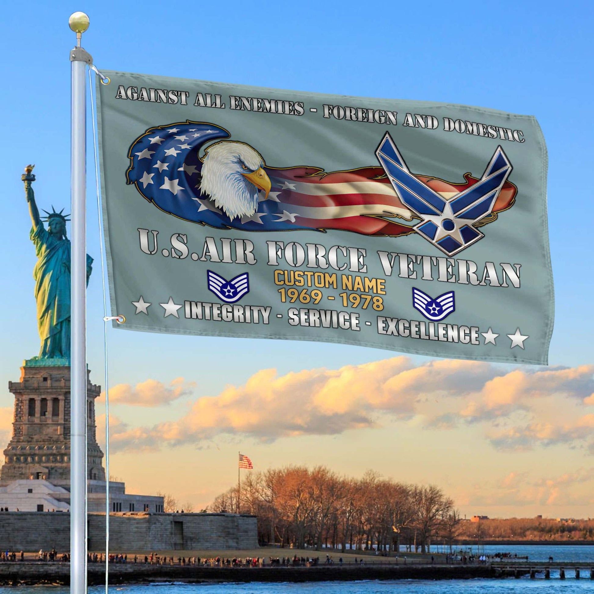 Unique Custom Name, Rank, Year, USAF Grommet Flag VPVC108004, Gift For Air Force Veteran, Gifts For Dad, For Husband, Best Gifts On Father's Day, Independence Day, Veterans Day.