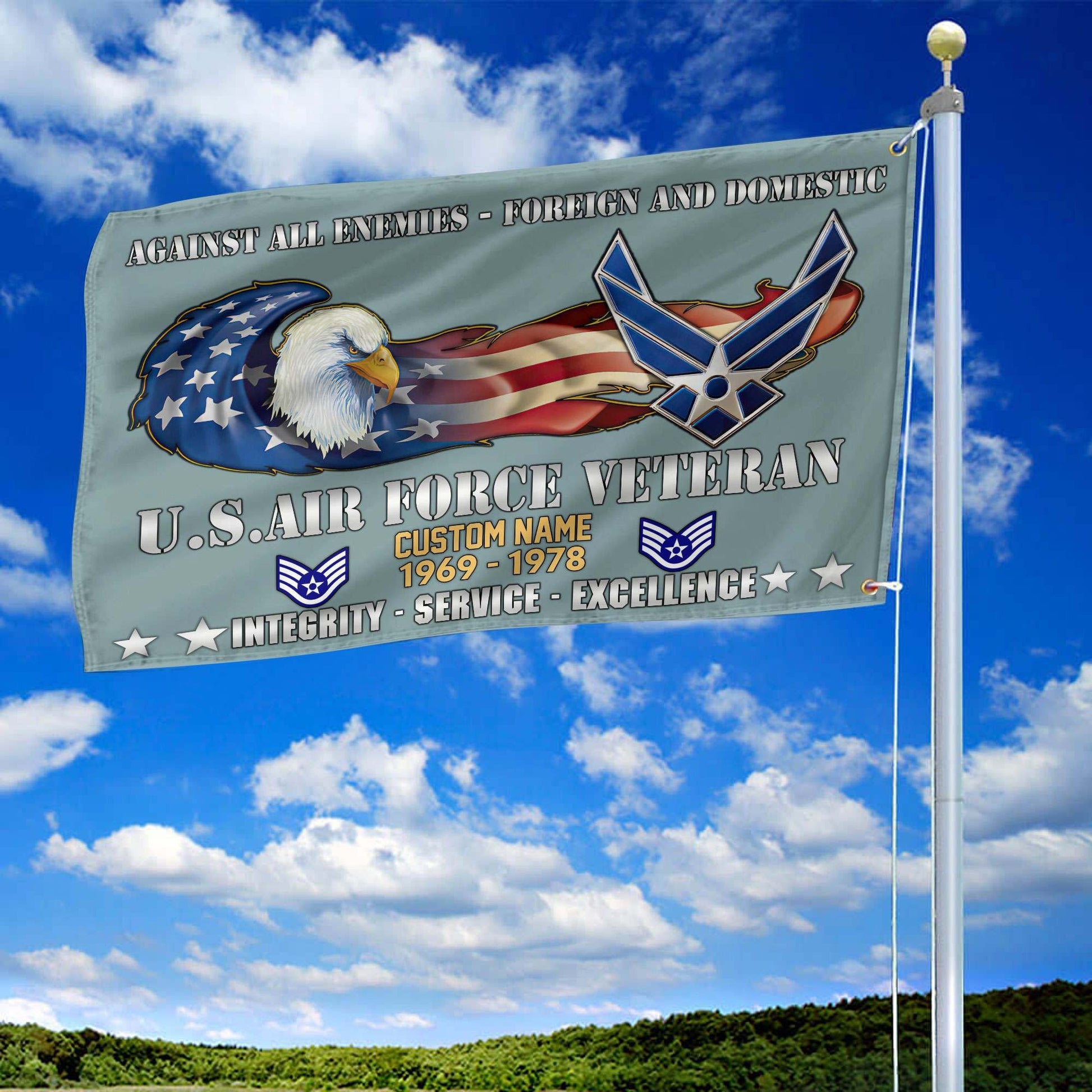 Unique Custom Name, Rank, Year, USAF Grommet Flag VPVC108004, Gift For Air Force Veteran, Gifts For Dad, For Husband, Best Gifts On Father's Day, Independence Day, Veterans Day.