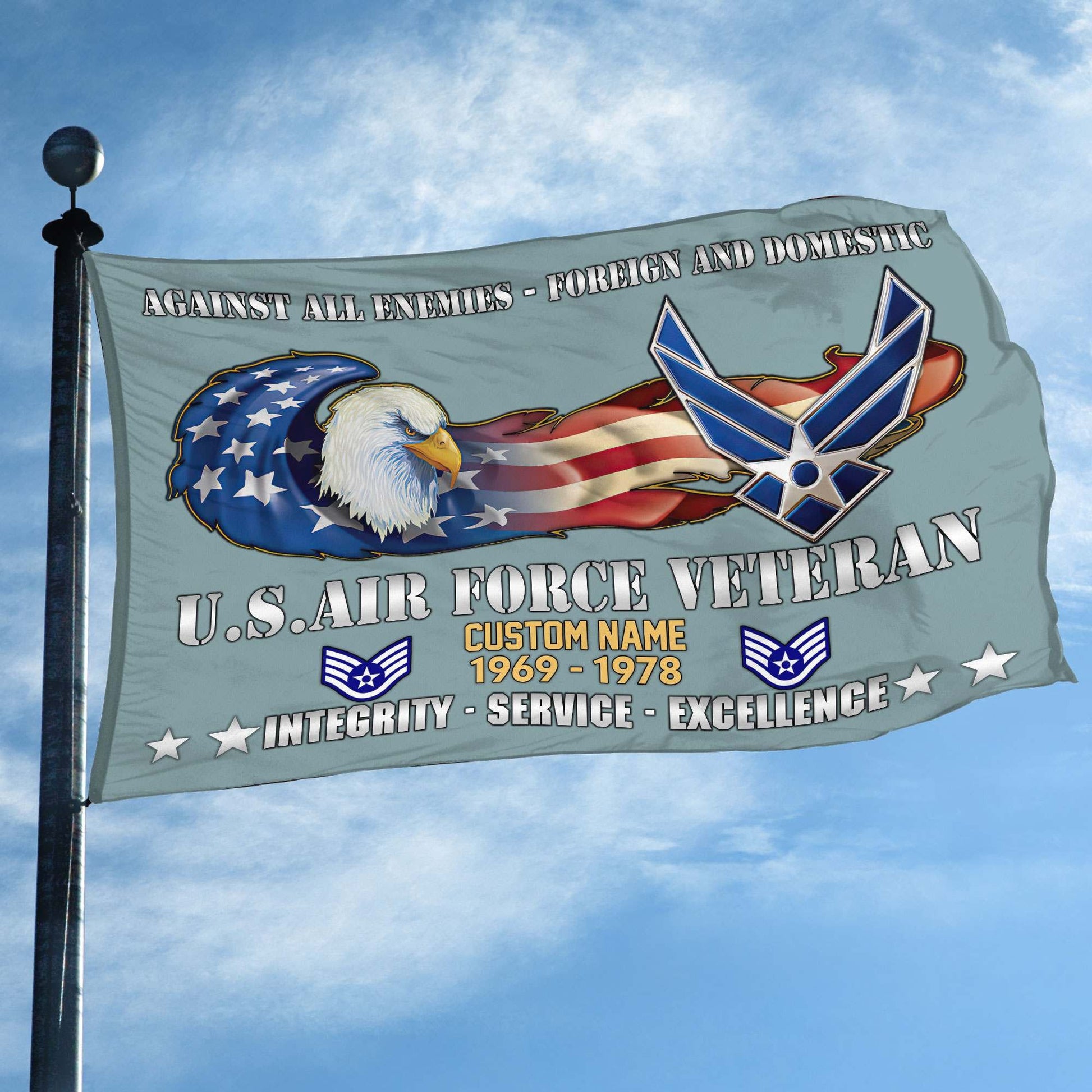 Unique Custom Name, Rank, Year, USAF Grommet Flag VPVC108004, Gift For Air Force Veteran, Gifts For Dad, For Husband, Best Gifts On Father's Day, Independence Day, Veterans Day.