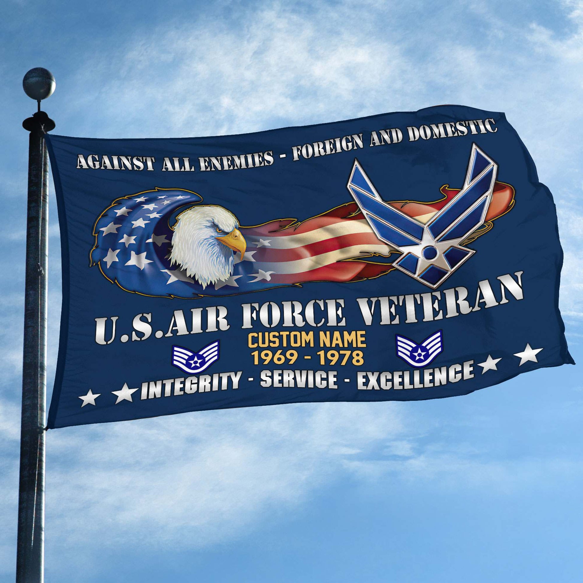 Unique Custom Name, Rank, Year, USAF Grommet Flag VPVC108012, Gift For Air Force Veteran, Gifts For Dad, For Husband, Best Gifts On Father's Day, Independence Day, Veterans Day.