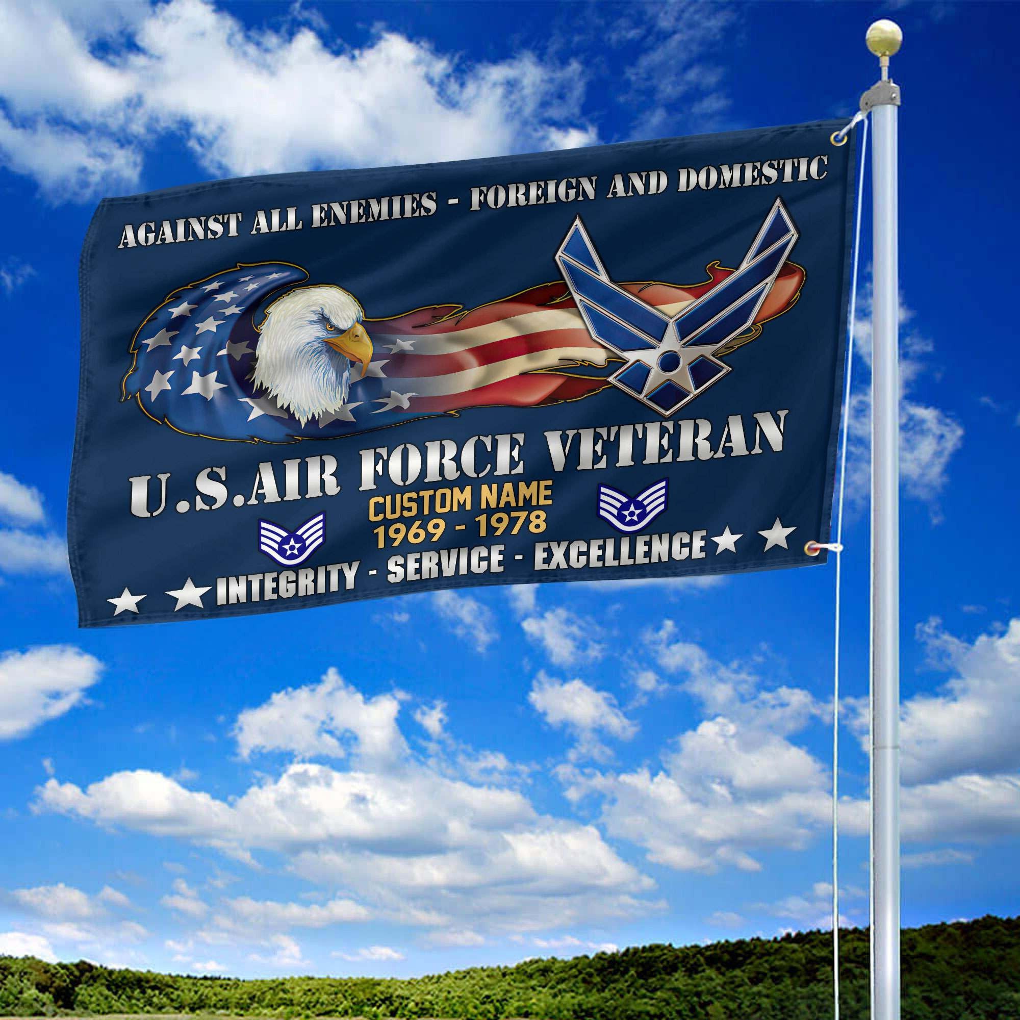 Unique Custom Name, Rank, Year, USAF Grommet Flag VPVC108012, Gift For Air Force Veteran, Gifts For Dad, For Husband, Best Gifts On Father's Day, Independence Day, Veterans Day.