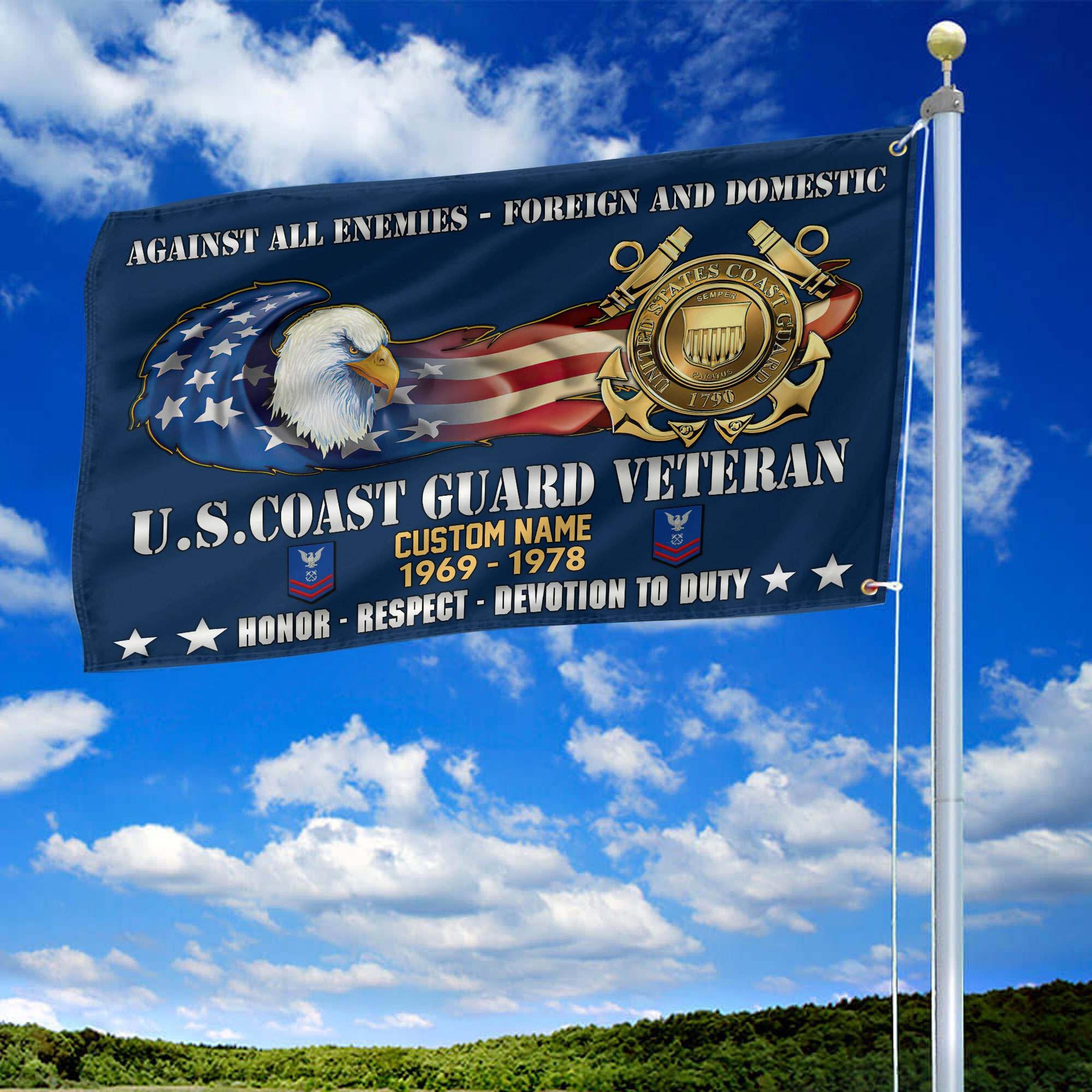 Unique Custom Name, Rank, Year, USCG Grommet Flag VPVC108005, Gift For Coast Guard Veteran, Gifts For Dad, For Husband, Best Gifts On Father's Day, Independence Day, Veterans Day.