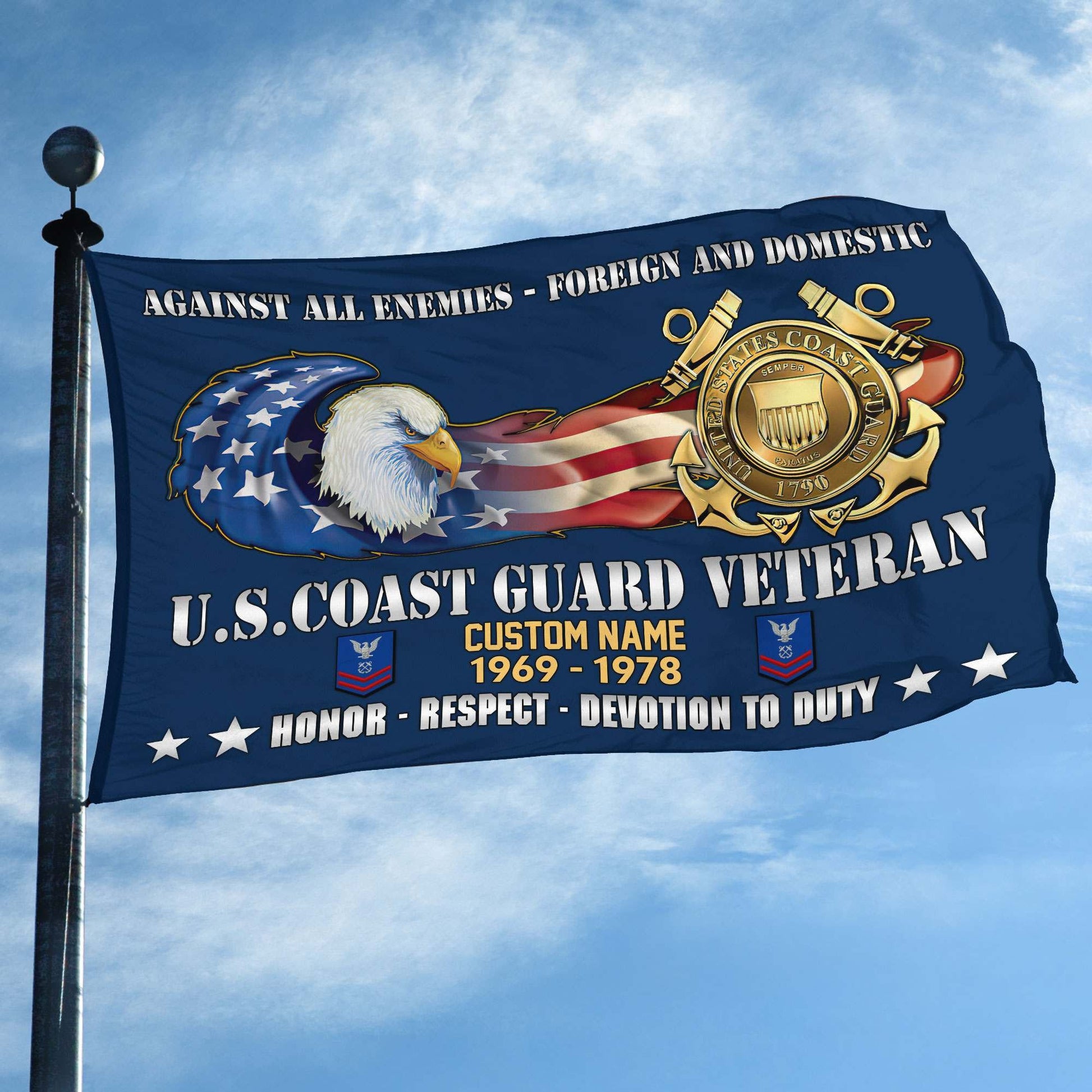 Unique Custom Name, Rank, Year, USCG Grommet Flag VPVC108005, Gift For Coast Guard Veteran, Gifts For Dad, For Husband, Best Gifts On Father's Day, Independence Day, Veterans Day.