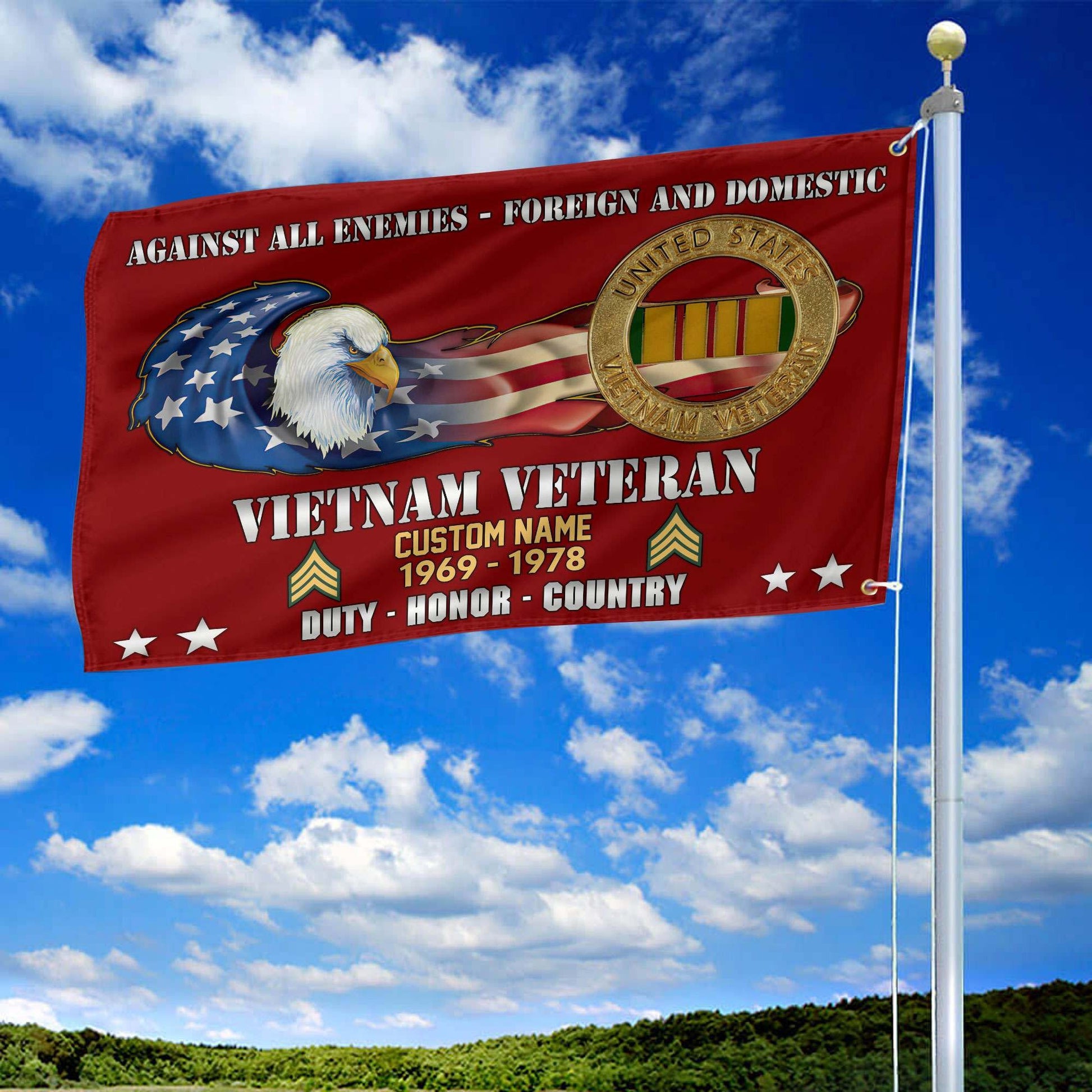 Unique Custom Name, Rank, Year, Vietnam Veteran Grommet Flag VPVC108006, Gift For Vietnam Veteran, Gifts For Dad, For Husband, Best Gifts On Father's Day, Independence Day, Veterans Day.