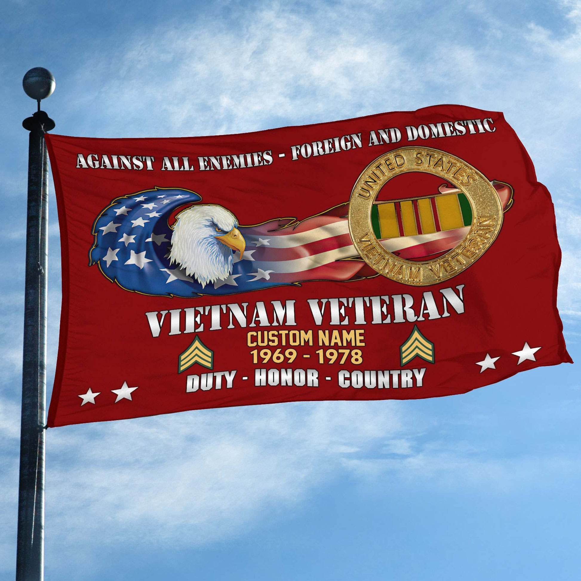 Unique Custom Name, Rank, Year, Vietnam Veteran Grommet Flag VPVC108006, Gift For Vietnam Veteran, Gifts For Dad, For Husband, Best Gifts On Father's Day, Independence Day, Veterans Day.