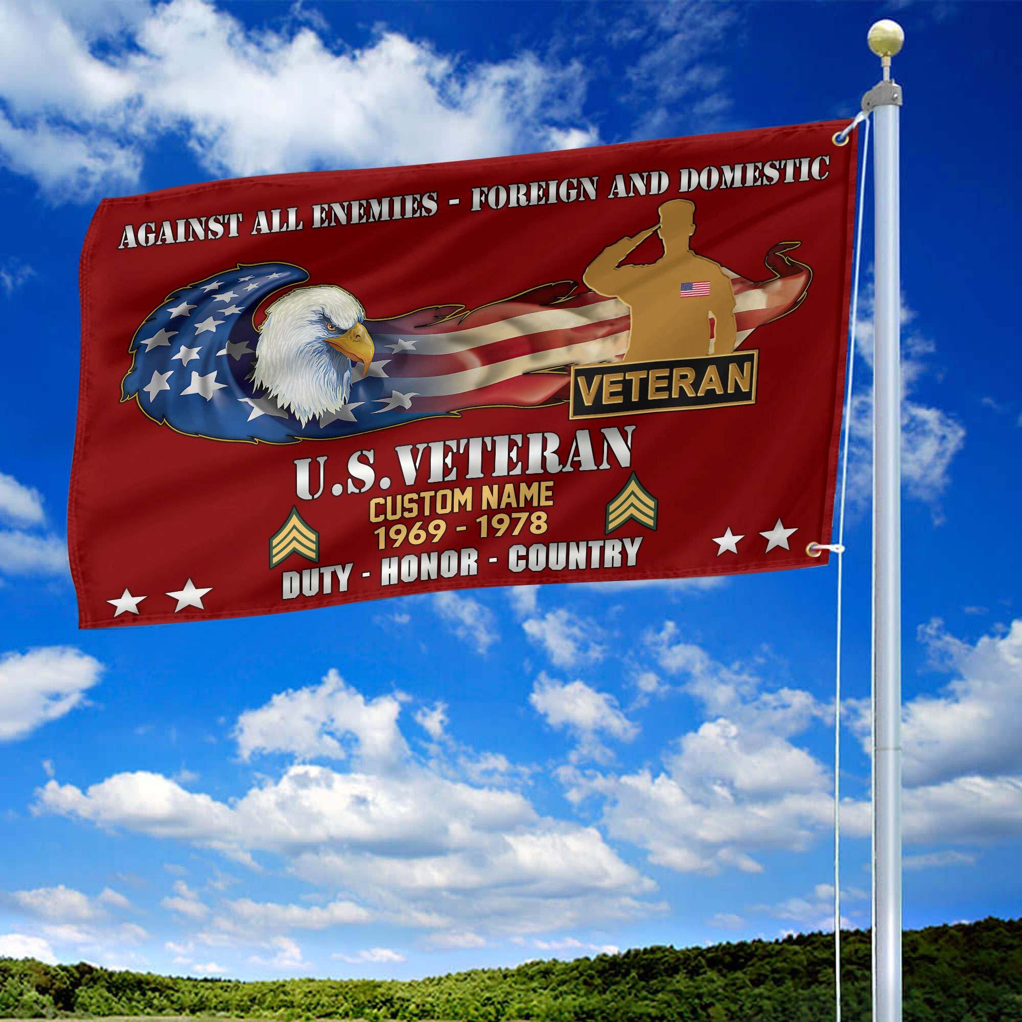 Unique Custom Name, Rank, Year, US Veteran Grommet Flag VPVC108007, Gift For US Veteran, Gifts For Dad, For Husband, Best Gifts On Father's Day, Independence Day, Veterans Day.