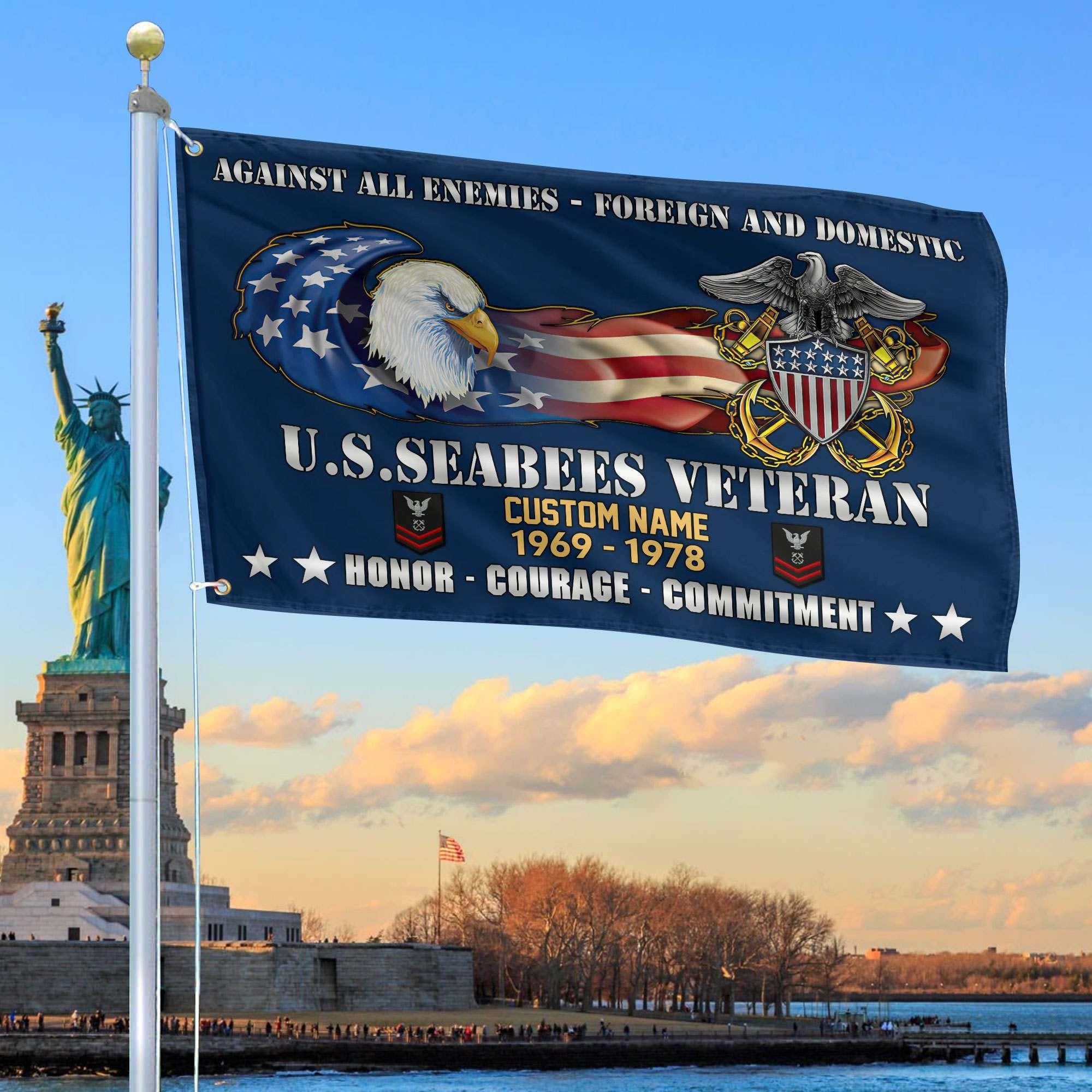 Unique Custom Name, Rank, Year, US Seabees Grommet Flag VPVC108009, Gift For Seabees Veteran, Gifts For Dad, For Husband, Best Gifts On Father's Day, Independence Day, Veterans Day.