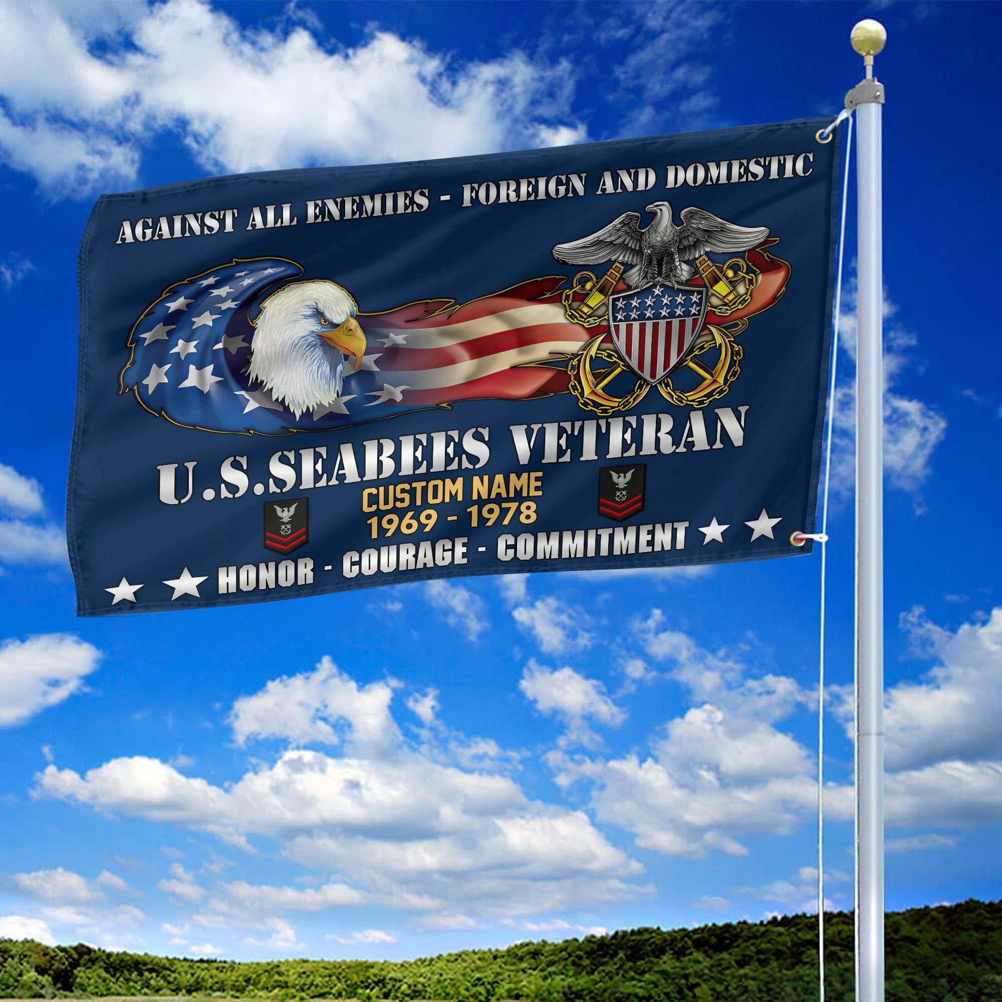 Unique Custom Name, Rank, Year, US Seabees Grommet Flag VPVC108009, Gift For Seabees Veteran, Gifts For Dad, For Husband, Best Gifts On Father's Day, Independence Day, Veterans Day.