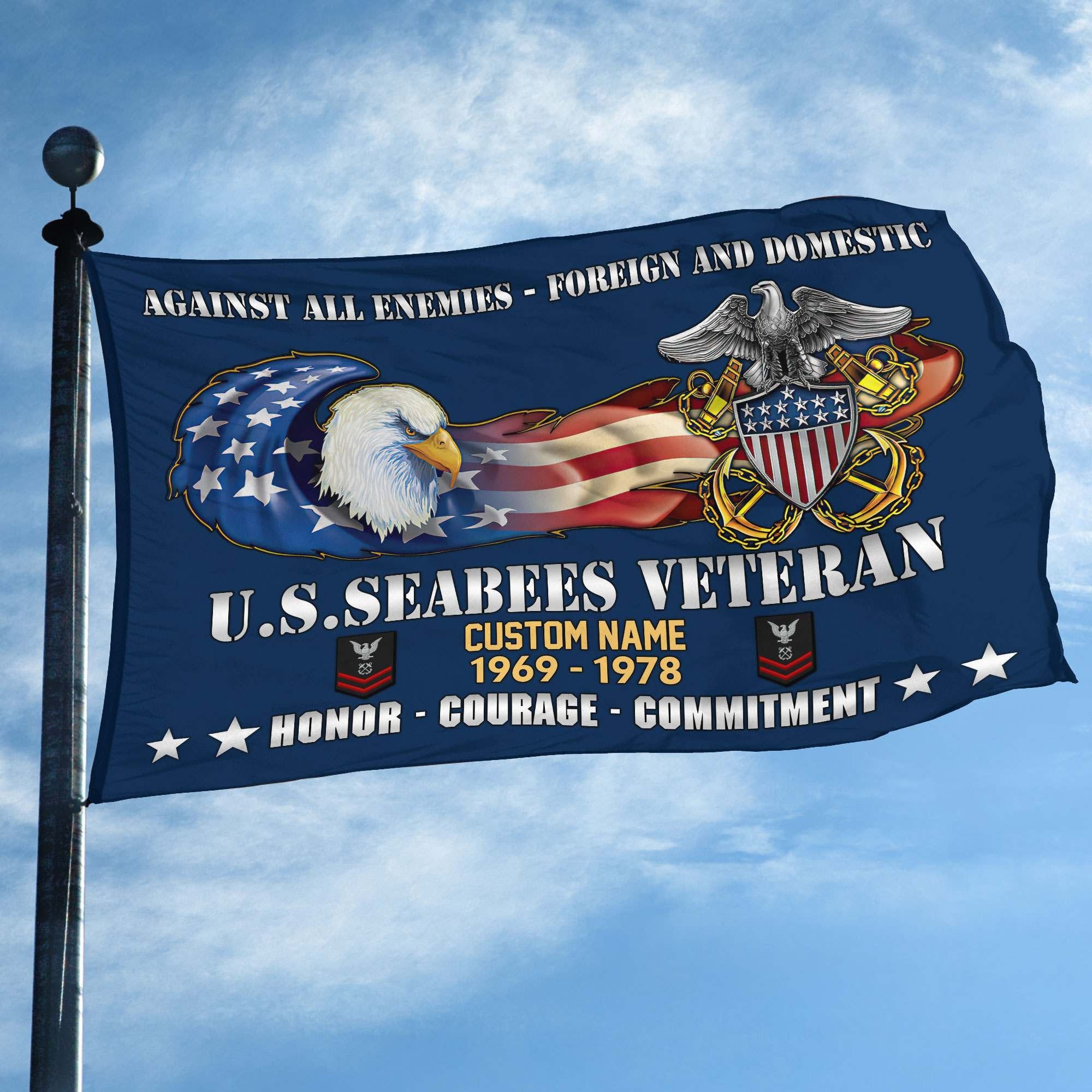 Unique Custom Name, Rank, Year, US Seabees Grommet Flag VPVC108009, Gift For Seabees Veteran, Gifts For Dad, For Husband, Best Gifts On Father's Day, Independence Day, Veterans Day.