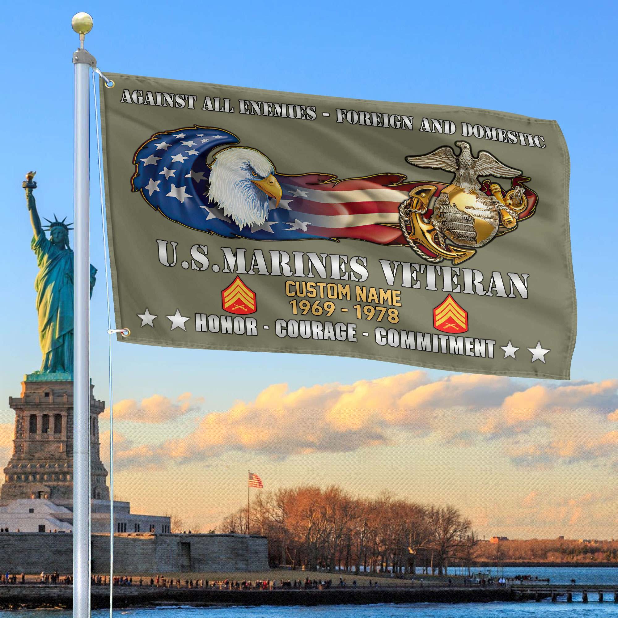 Unique Custom Name, Rank, Year, USMC Grommet Flag VPVC108011, Gift For Marine Veteran, Gifts For Dad, For Husband, Best Gifts On Father's Day, Independence Day, Veterans Day.
