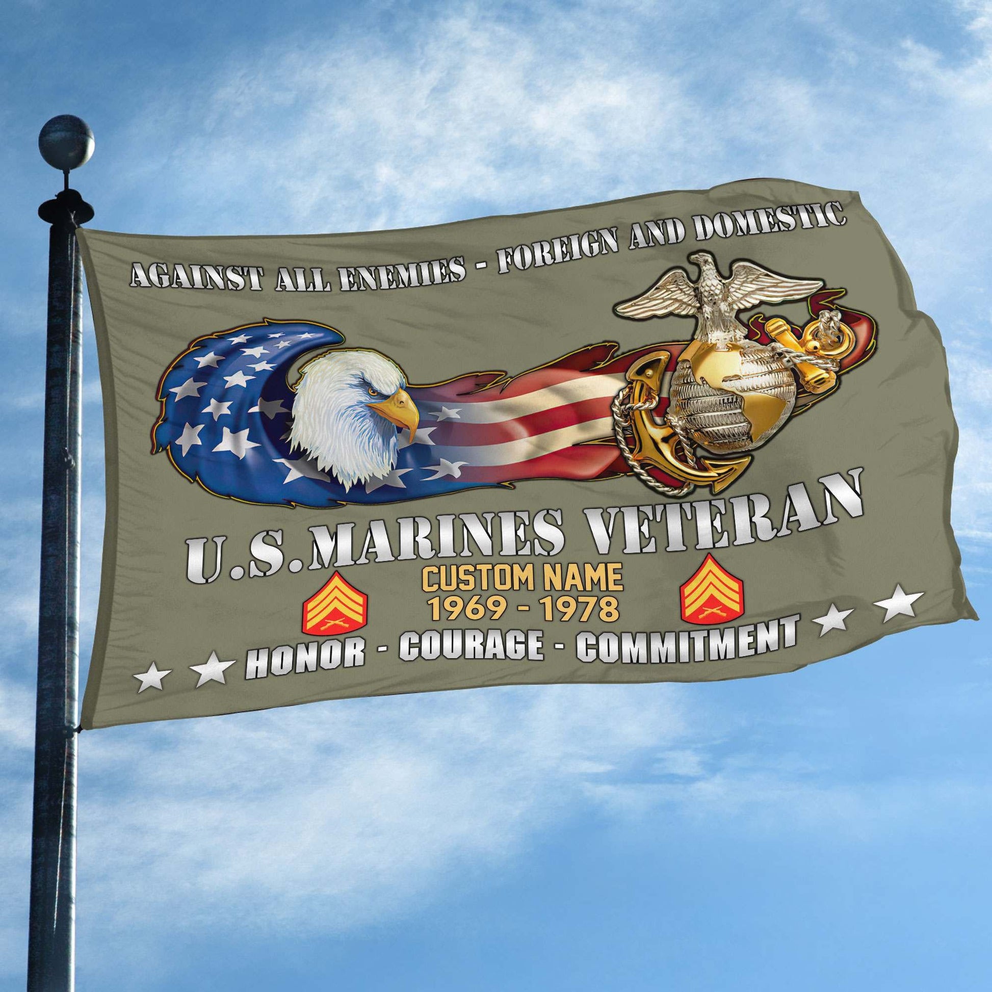 Unique Custom Name, Rank, Year, USMC Grommet Flag VPVC108011, Gift For Marine Veteran, Gifts For Dad, For Husband, Best Gifts On Father's Day, Independence Day, Veterans Day.