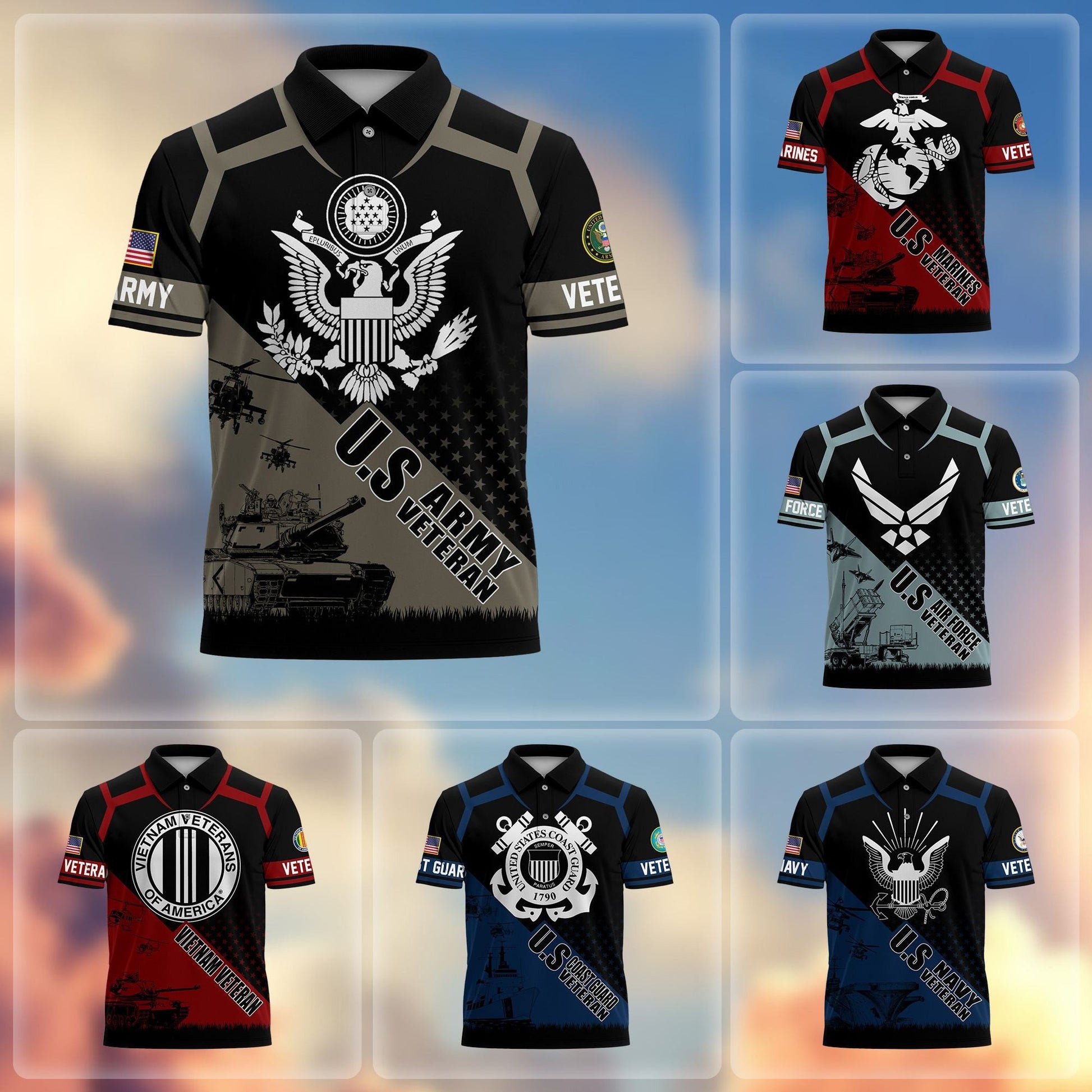 Premium US Veterans Polo Shirt BPHN050311, Gifts For US Veterans, Gifts On Father's Day, Independence Day, Armed Forces Day, Veterans Day.