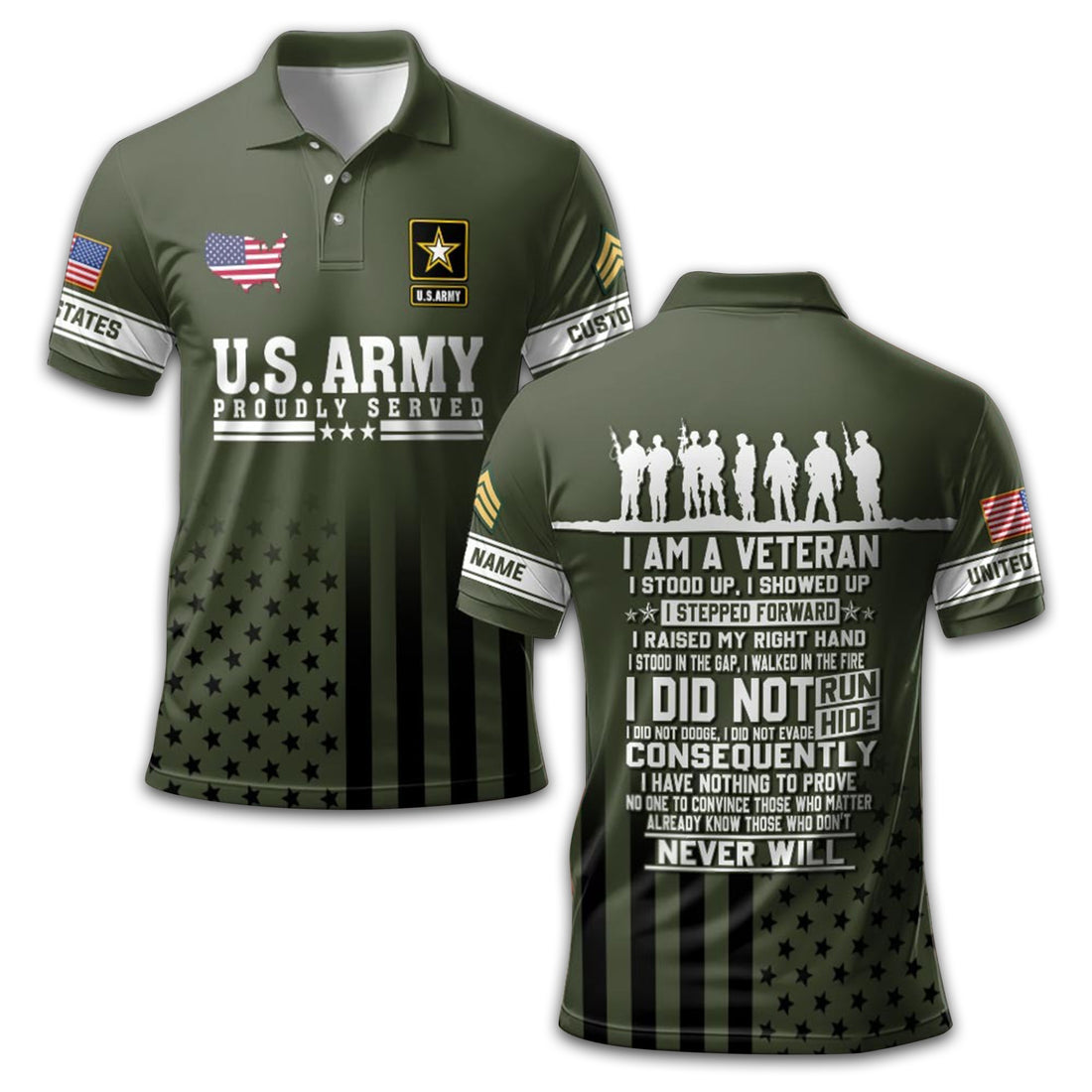 Premium US Army Polo Shirt VPVC213206, Custom Name, Rank Gifts For Army Veteran, Best Gifts On Father's Day, Armed Forces Day, Independence Day, Veterans Day.
