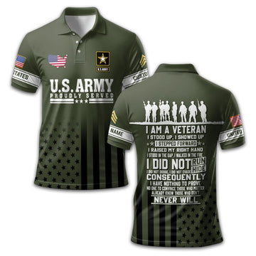 Premium US Army Polo Shirt VPVC213206, Custom Name, Rank Gifts For Army Veteran, Best Gifts On Father's Day, Armed Forces Day, Independence Day, Veterans Day.