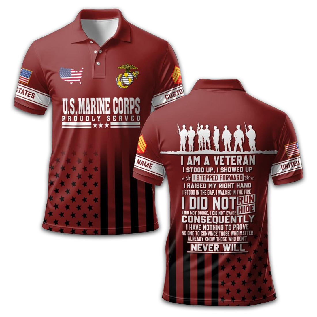Premium USMC Polo Shirt VPVC213208, Custom Name, Rank Gifts For Marine Veteran, Best Gifts On Father's Day, Armed Forces Day, Independence Day, Veterans Day.