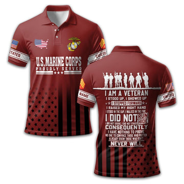 Premium USMC Polo Shirt VPVC213208, Custom Name, Rank Gifts For Marine Veteran, Best Gifts On Father's Day, Armed Forces Day, Independence Day, Veterans Day.