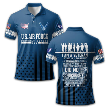 Premium USAF Polo Shirt VPVC213209, Custom Name, Rank Gifts For Air Force Veteran, Best Gifts On Father's Day, Armed Forces Day, Independence Day, Veterans Day.